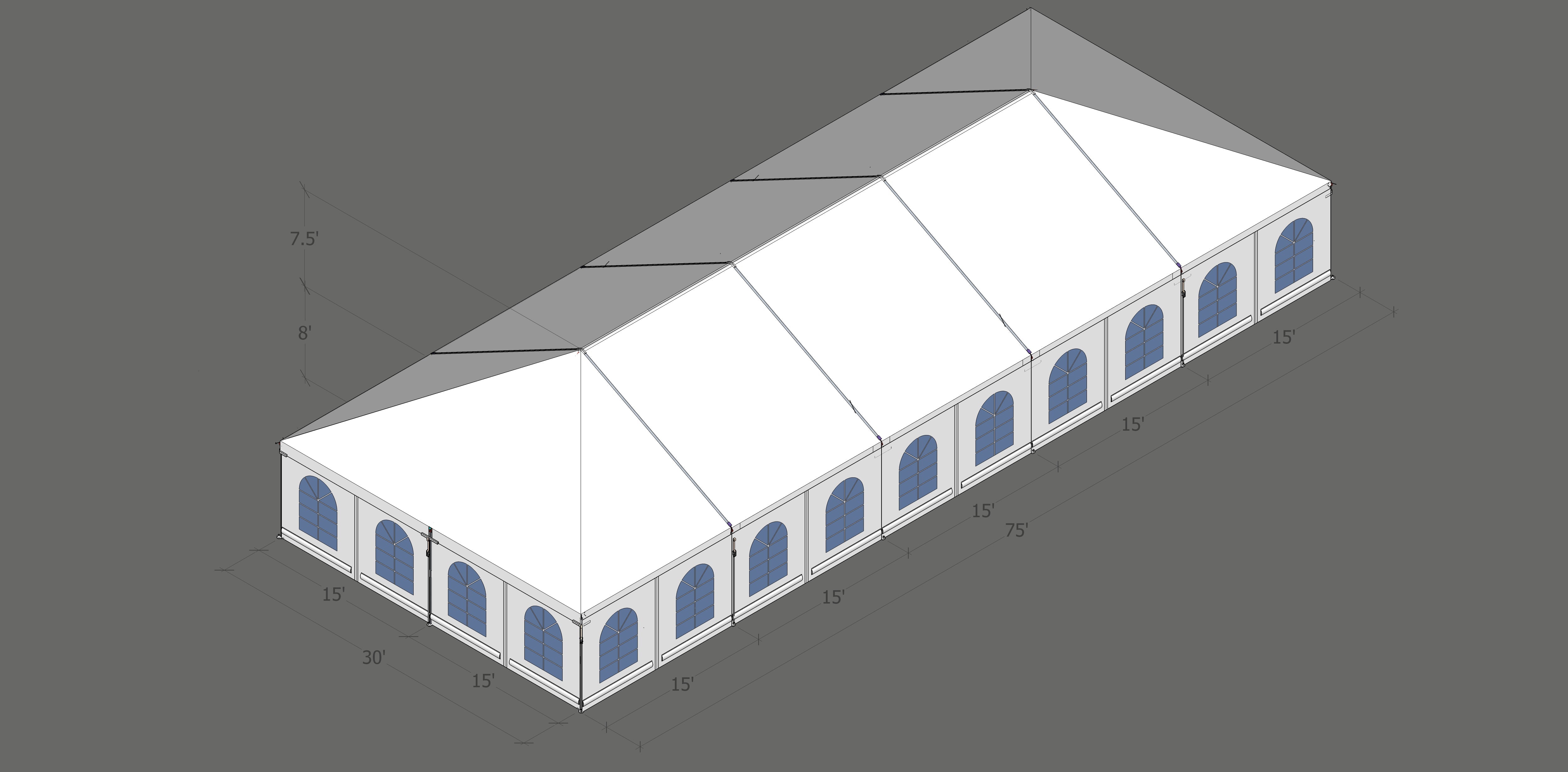 Turbotrack Tent 30’ x 75’ French Window Walls Tents - Turbotrack Frame