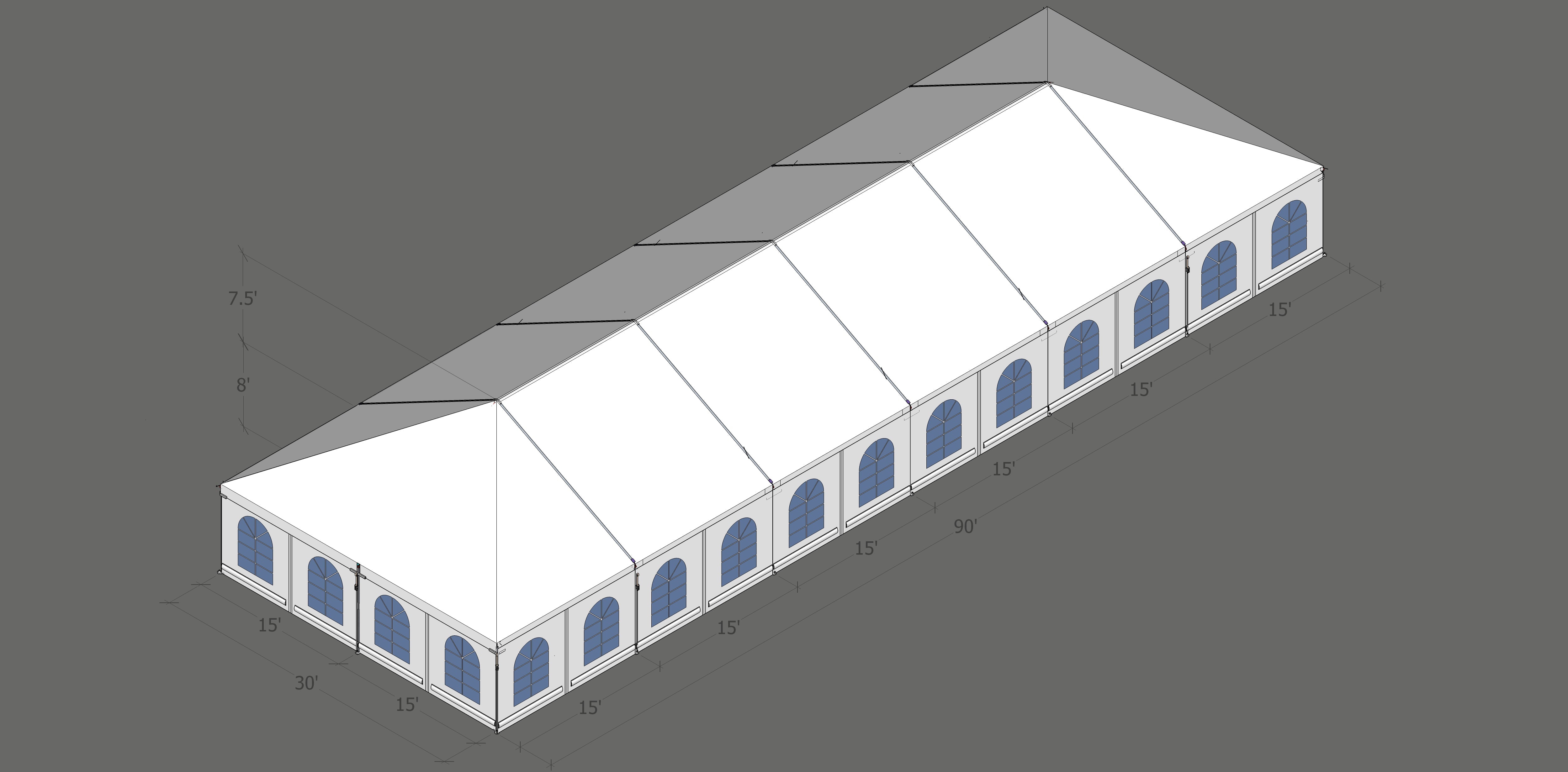 Turbotrack Tent 30’ x 90’ French Window Walls Tents - Turbotrack Frame