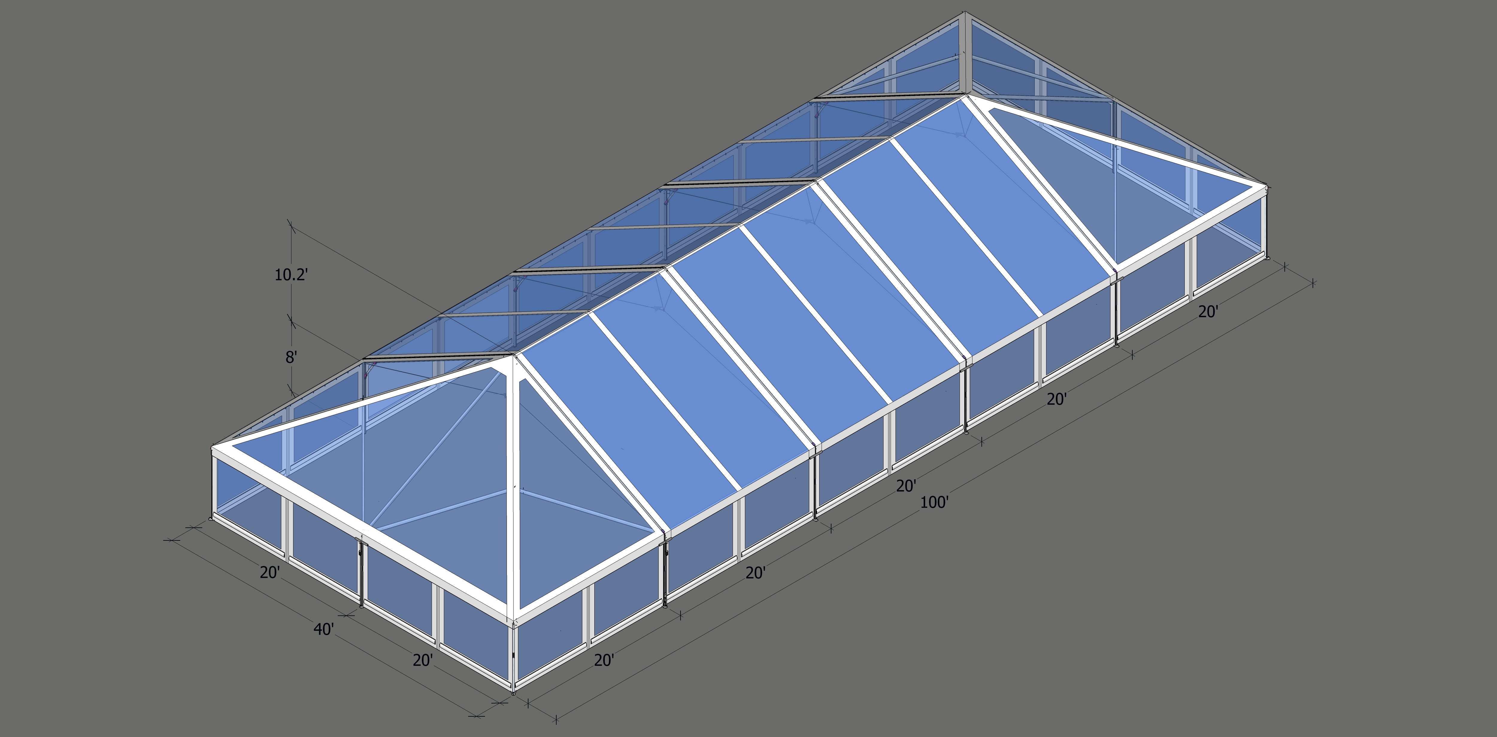 Turbotrack Tent 40’ x 100’ Clear Top & Walls Tents - Turbotrack Frame