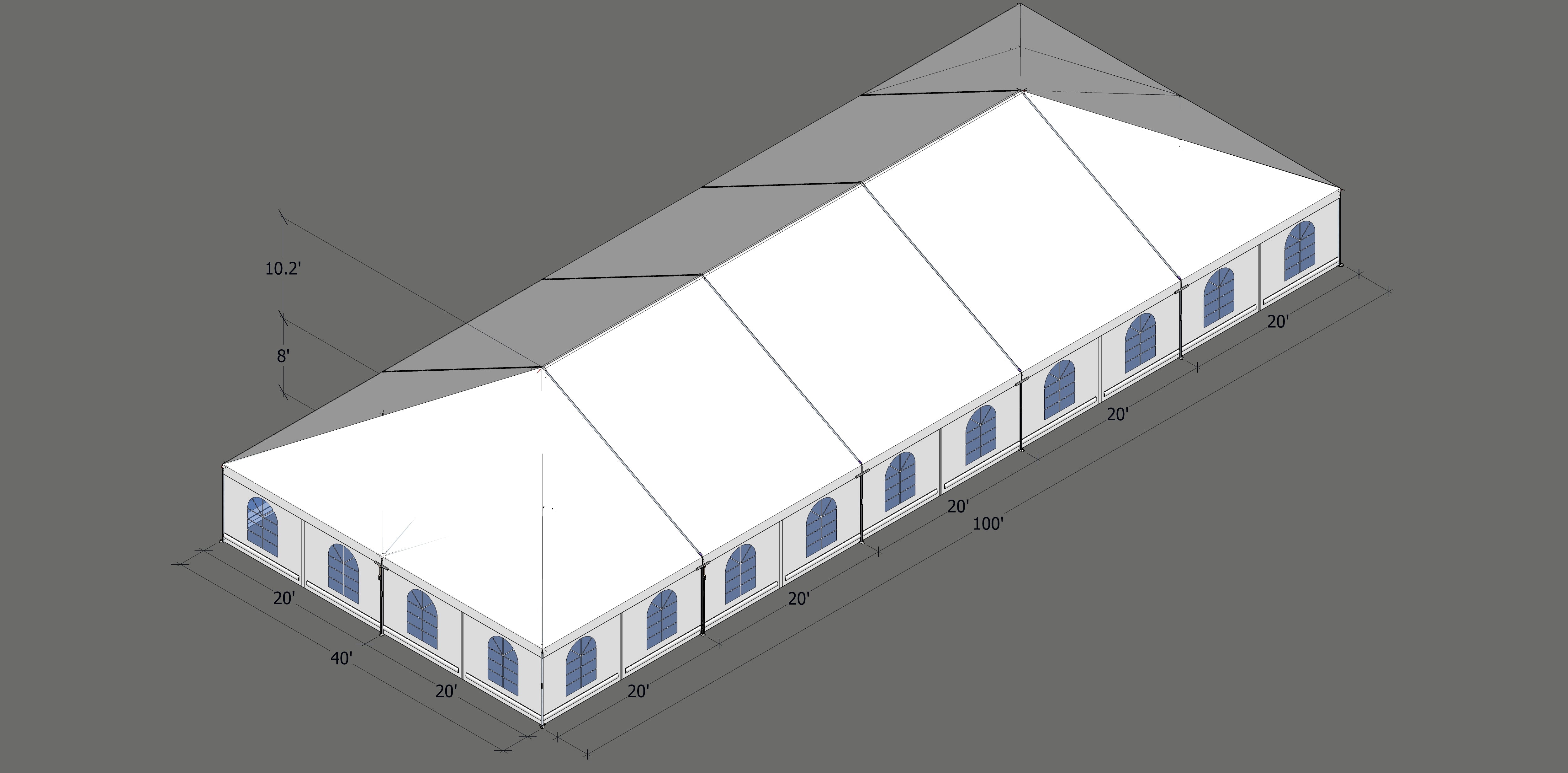 Turbotrack Tent 40’ x 100’ French Window Walls Tents - Turbotrack Frame