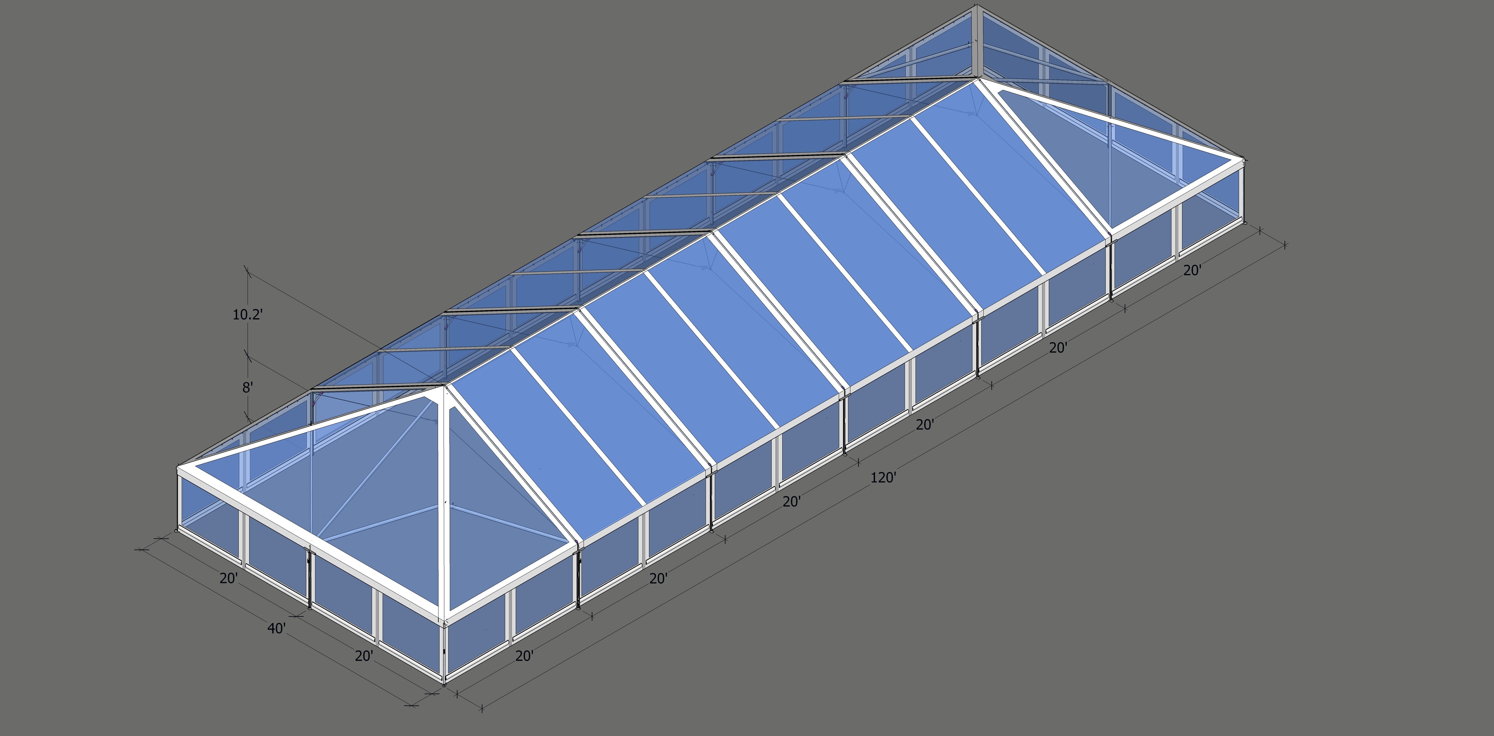 Turbotrack Tent 40’ x 120’ Clear Top & Walls Tents - Turbotrack Frame