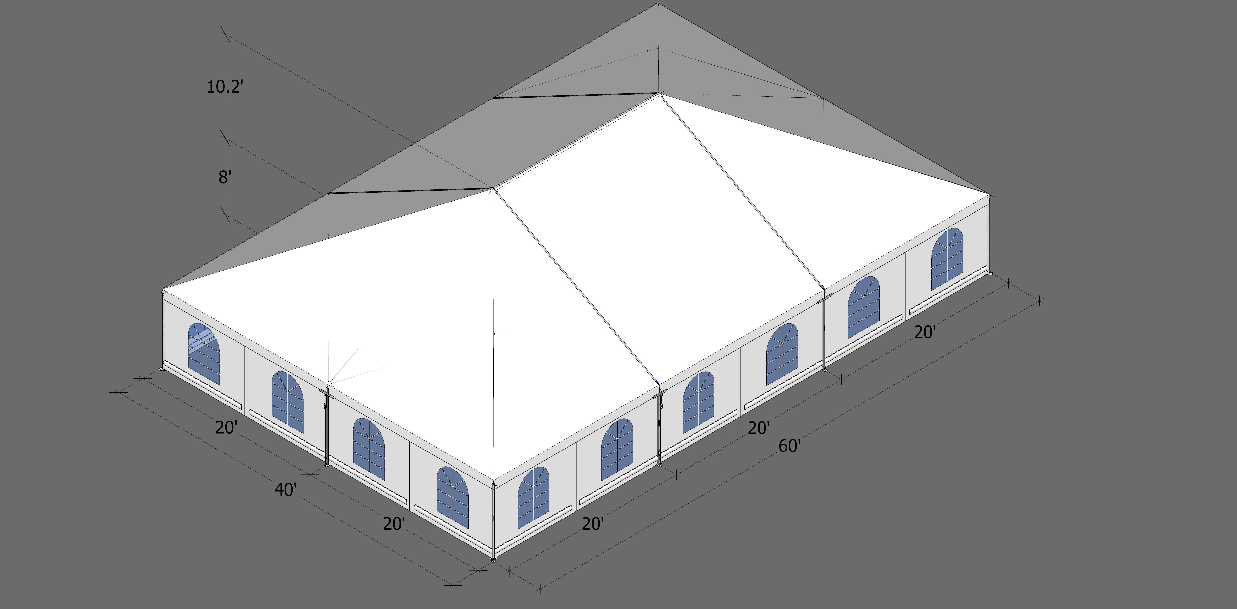 Turbotrack Tent 40’ x 60’ French Window Walls Tents - Turbotrack Frame