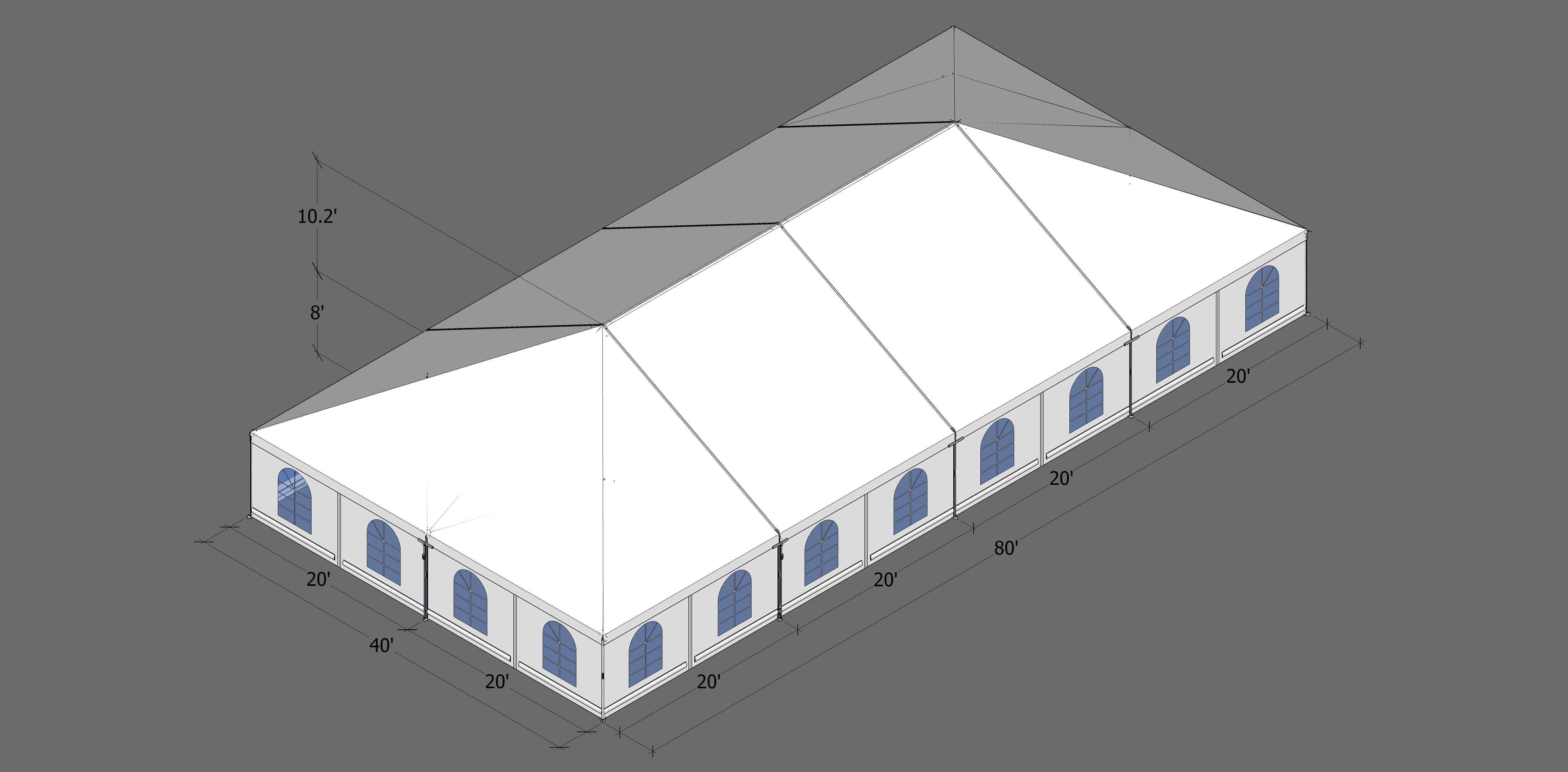 Turbotrack Tent 40’ x 80’ French Window Walls Tents - Turbotrack Frame