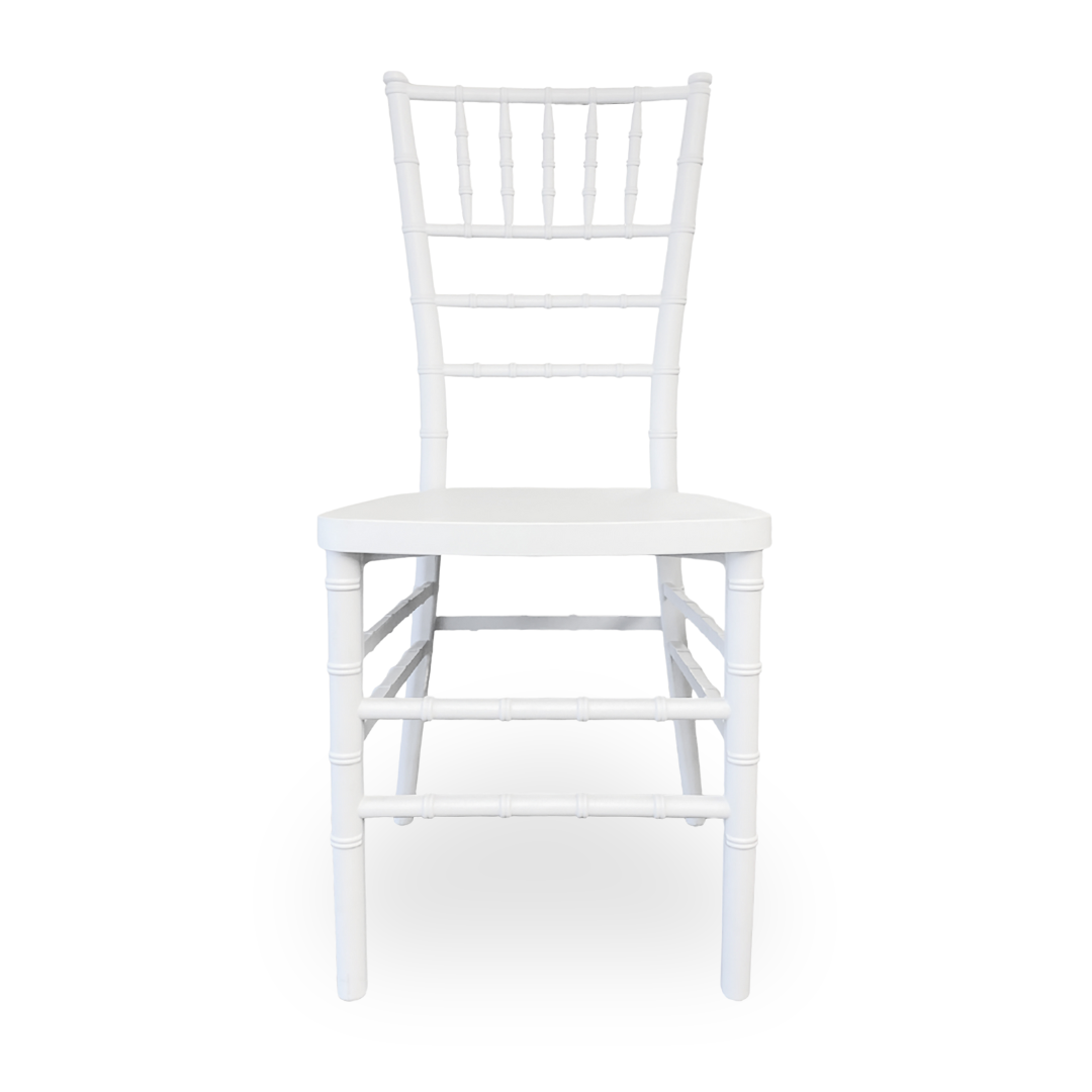 White resin Chiavari event chair. Canadian wholesale