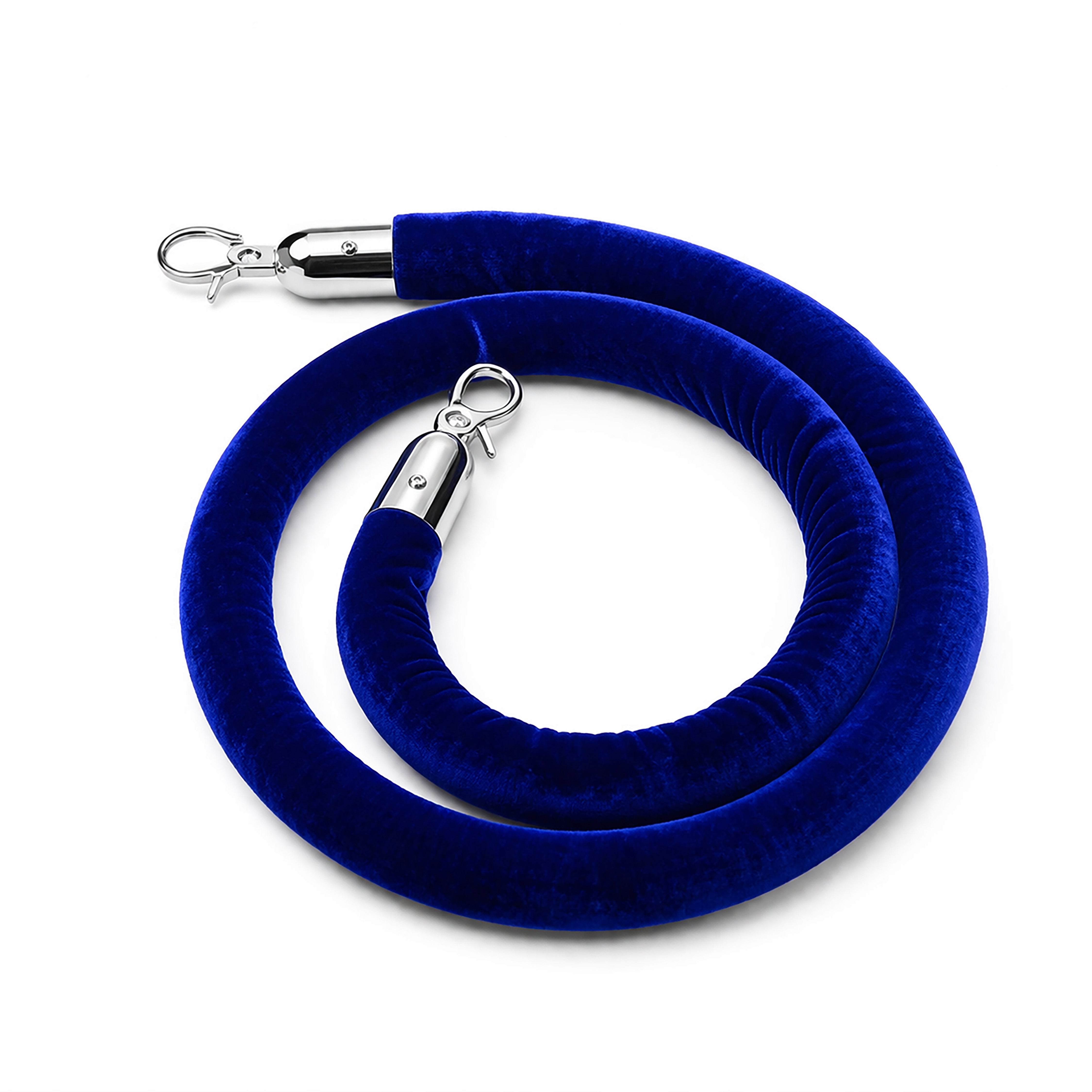 Velour Rope, 8' Long Blue With Polished Chrome Snap Ends