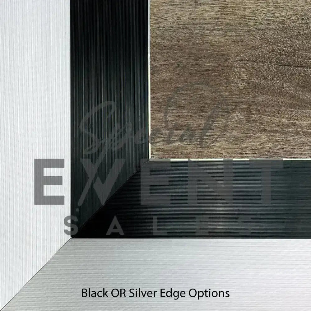 Close up of our rustic oak DancePro event dance floor with marine grade aluminum trim/ edge in black and silver options.