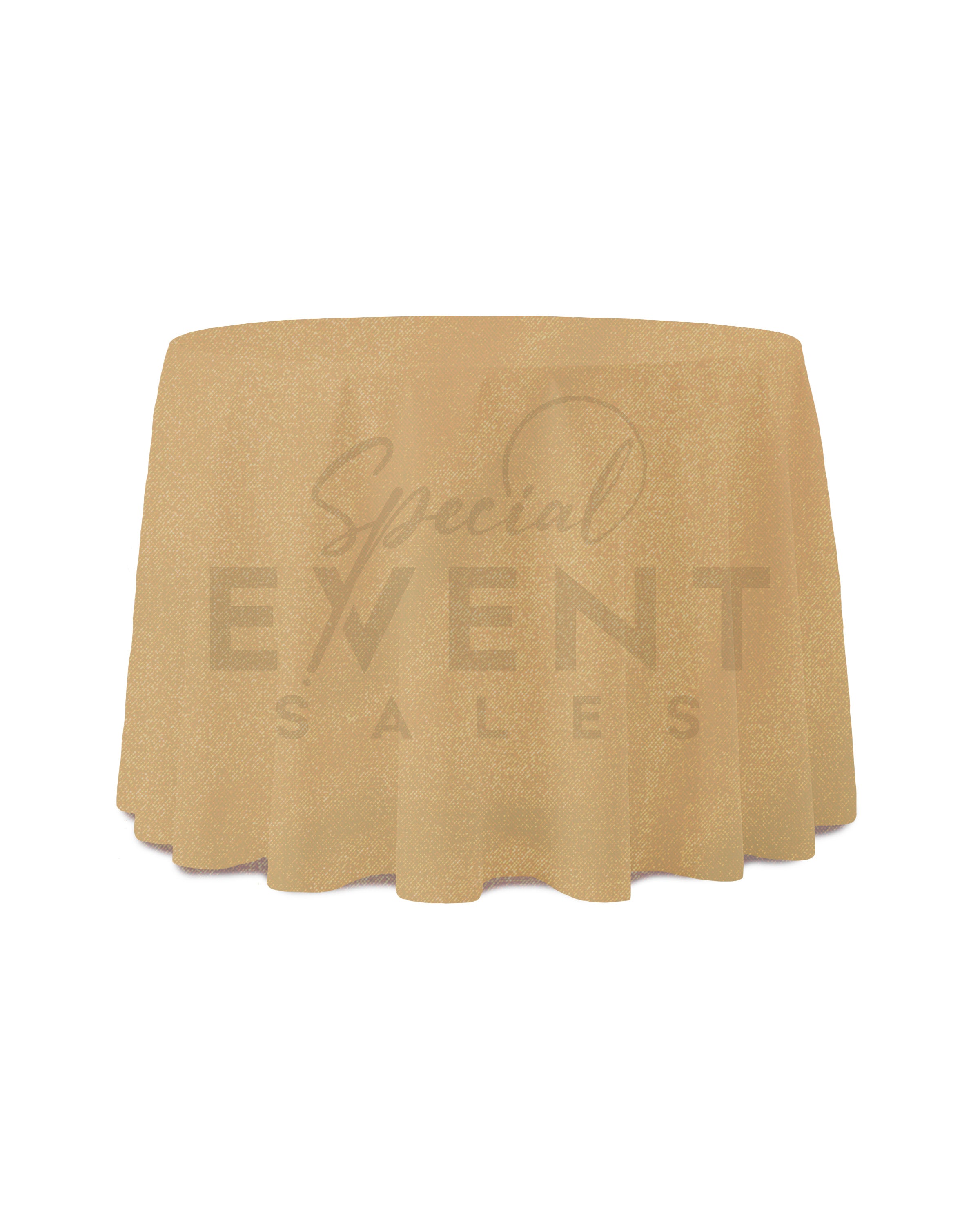 90" round gold tablecloth for weddings and events.