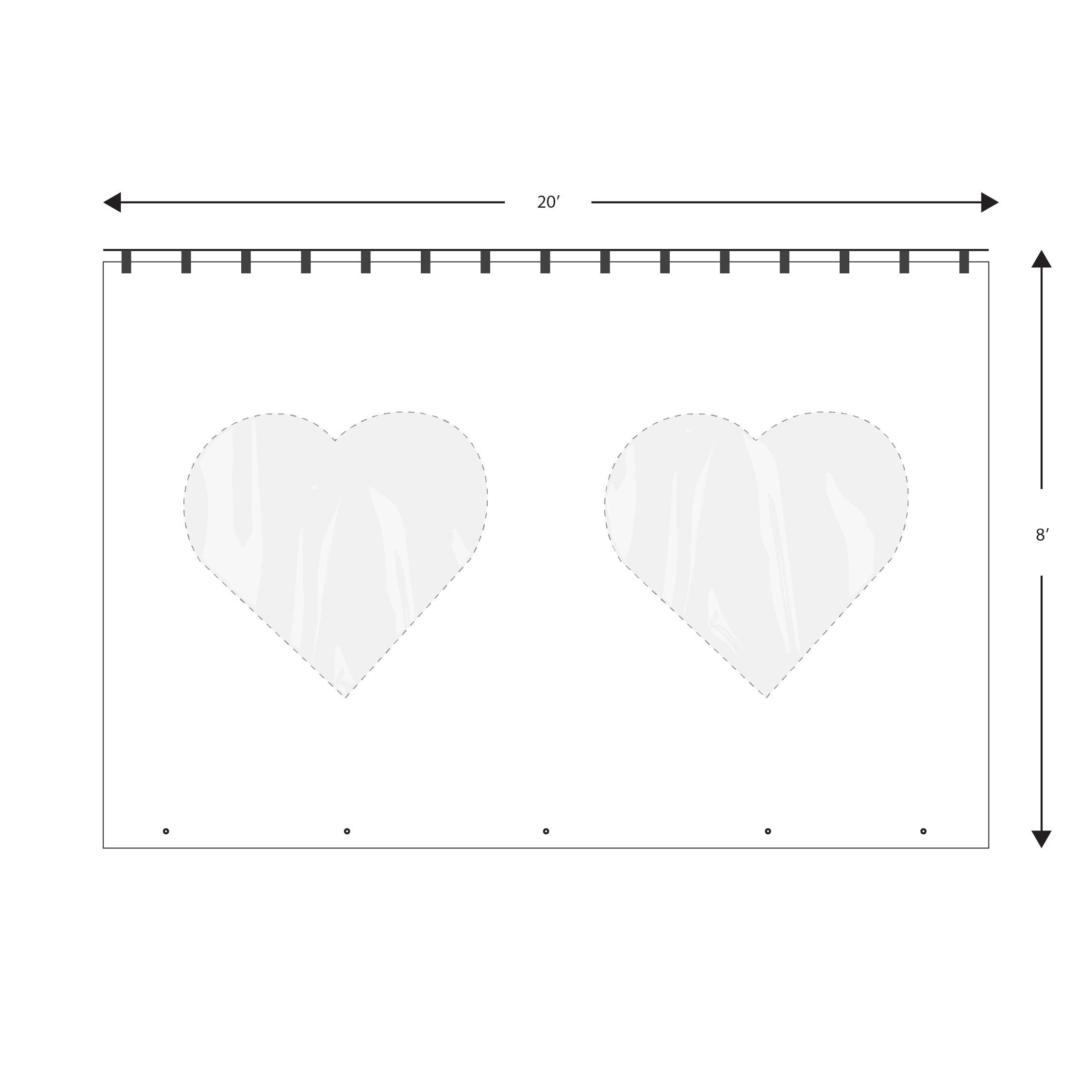 heart shaped window wall cut out in a mobile tent wall.