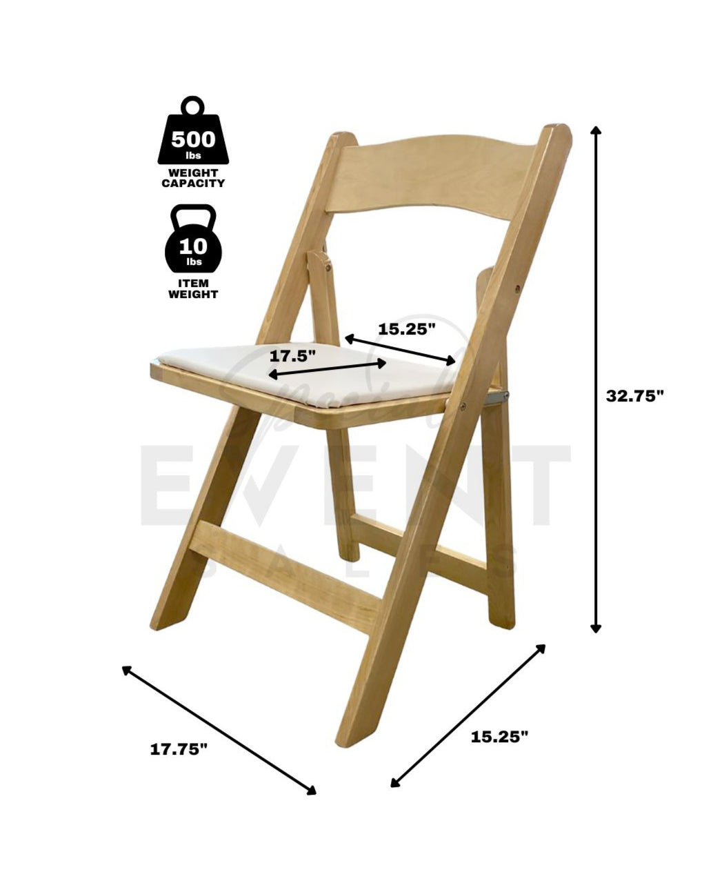 Chair, Natural Wood Folding c/w White Pad