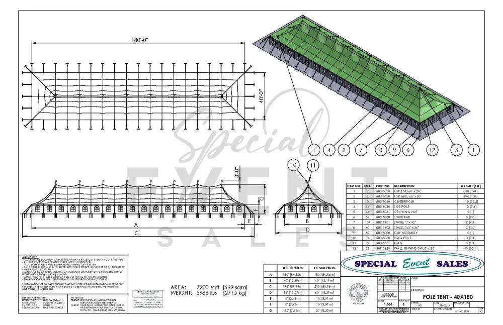 Pole Tent 40’ x 180’ White Tents - Pole