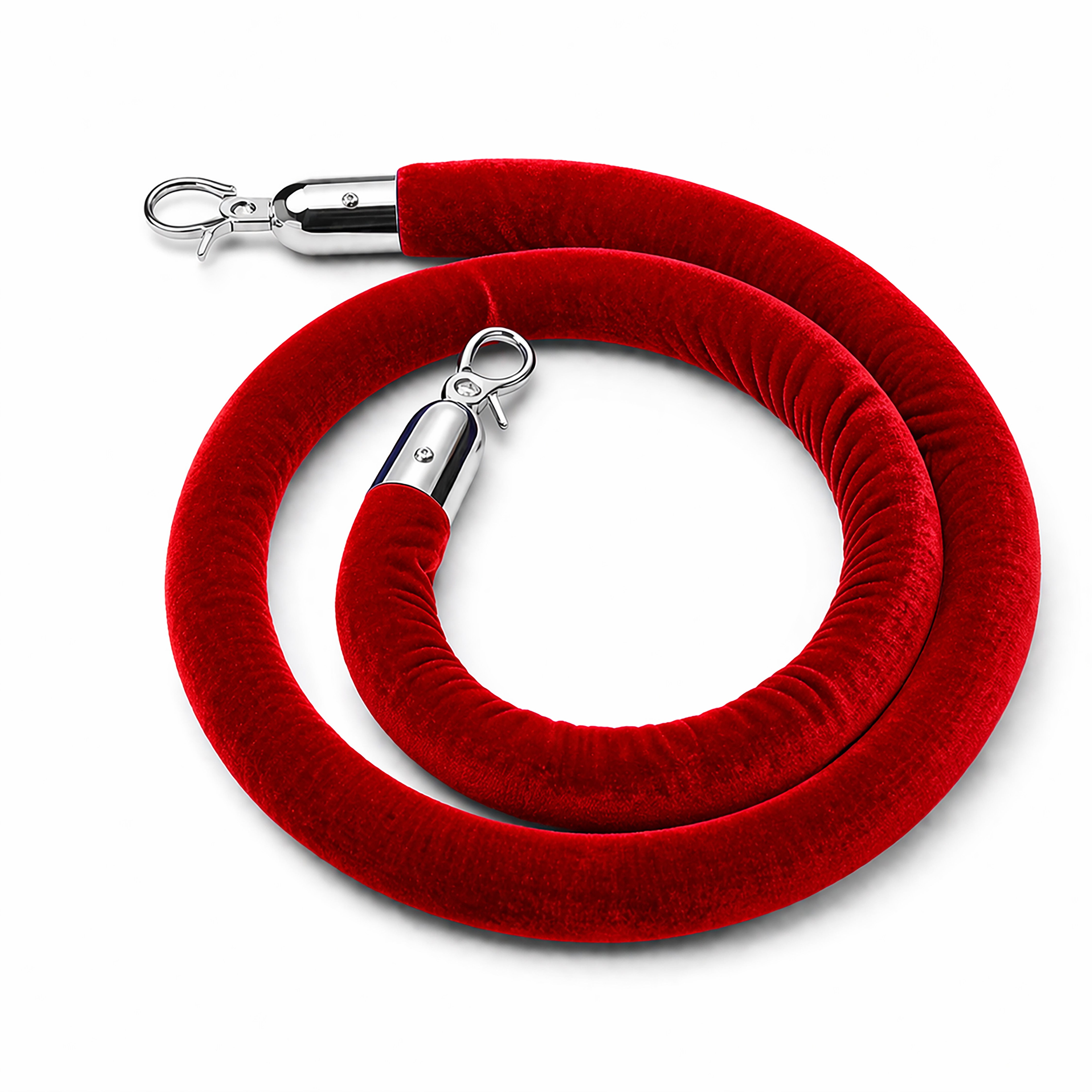 Velour Rope, 8' Long Red With Polished Chrome Snap Ends