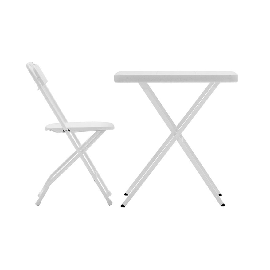 Table 27" Sq, 2 Folding Chairs & 54" Sq Tablecloth Kit White