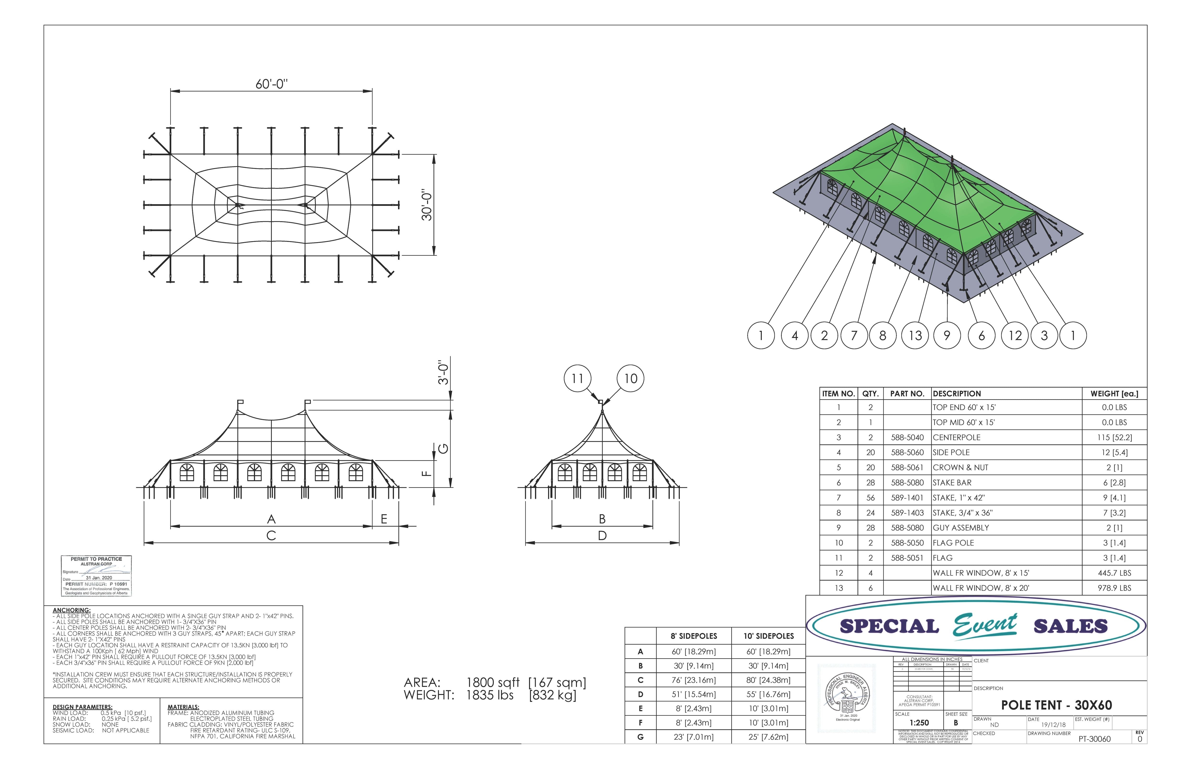 Pole Tent 30' x 60' White