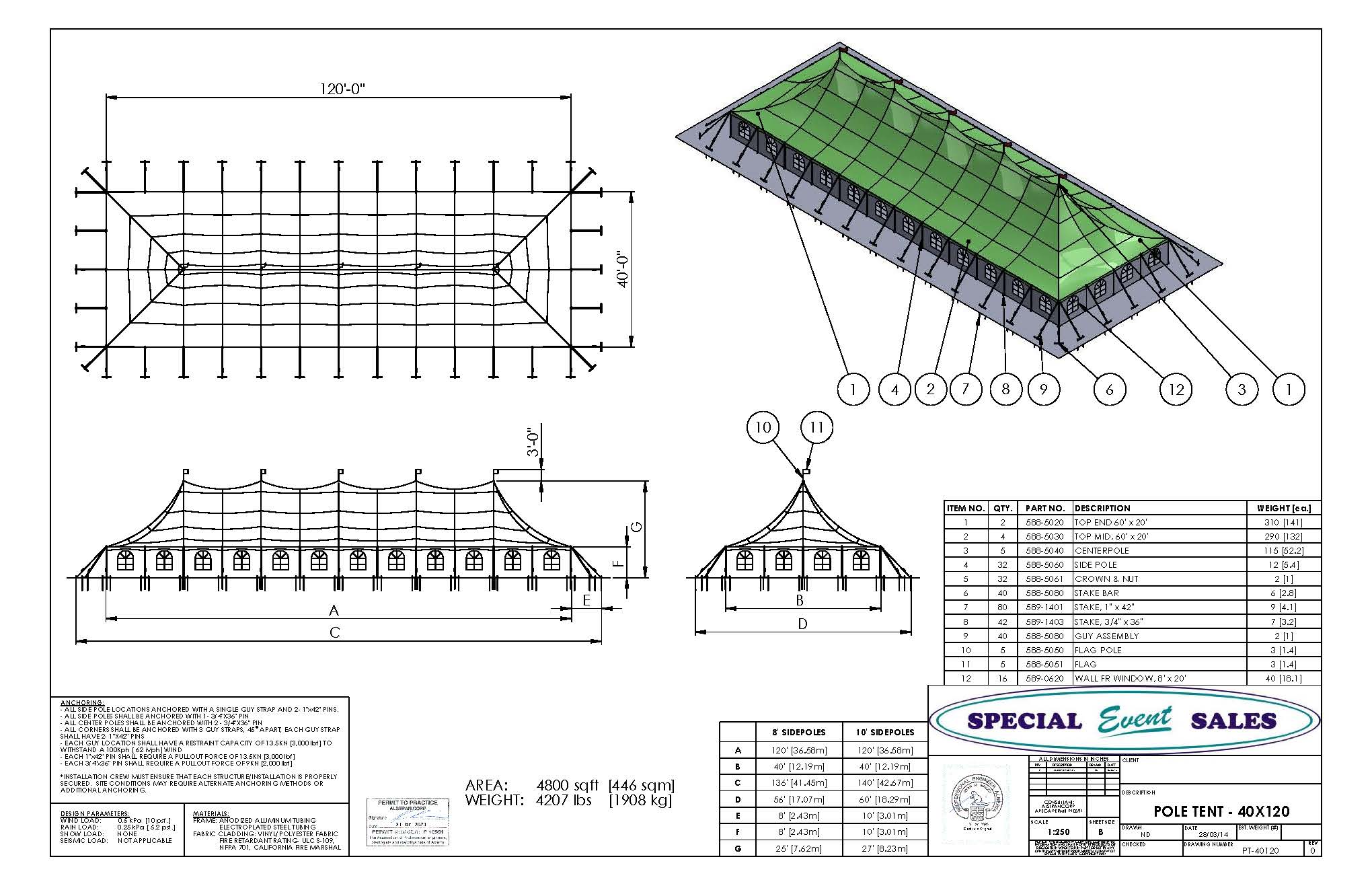 Pole Tent 40' x 120' White