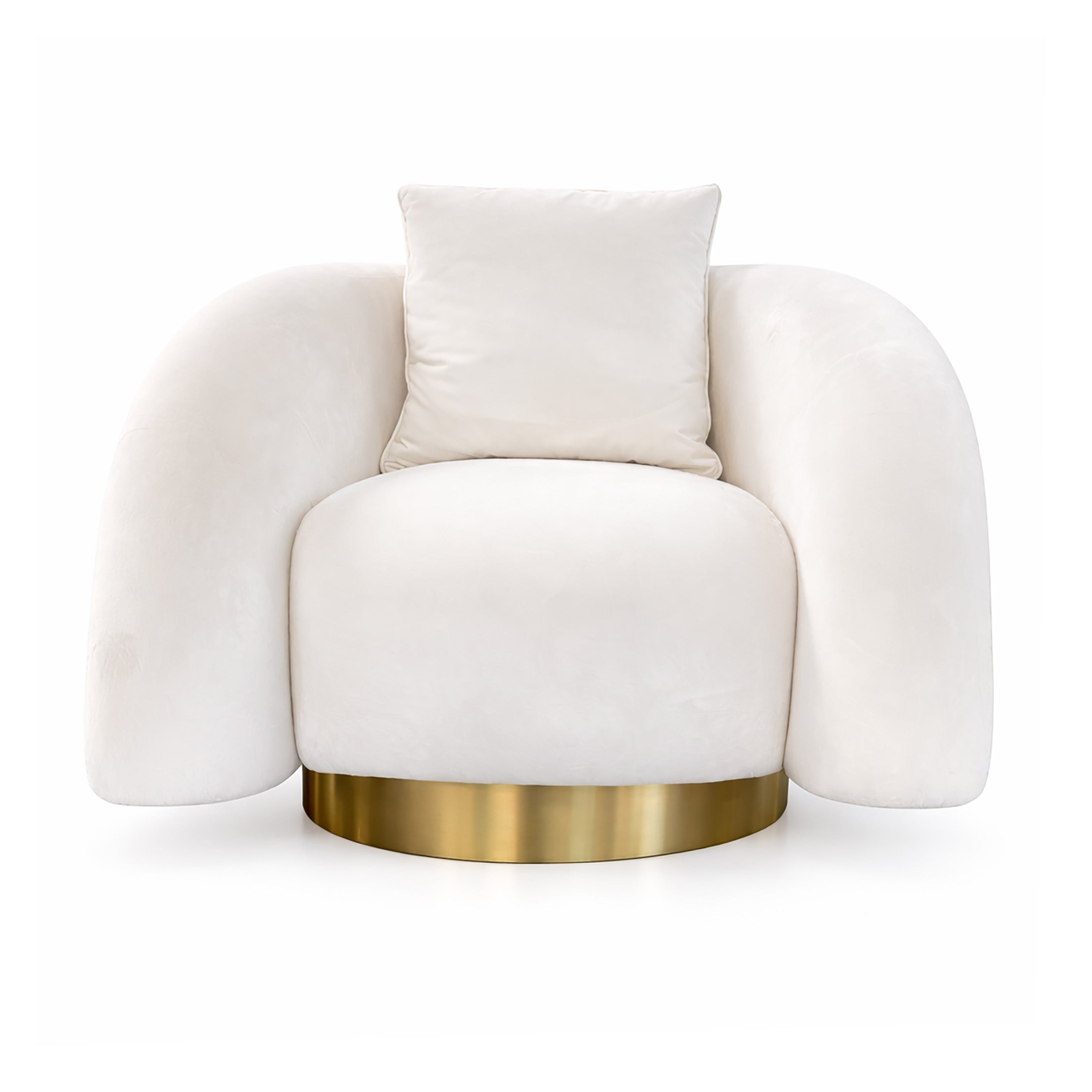 Barrel Chair, White Velvet Swivel With Gold Accent Base