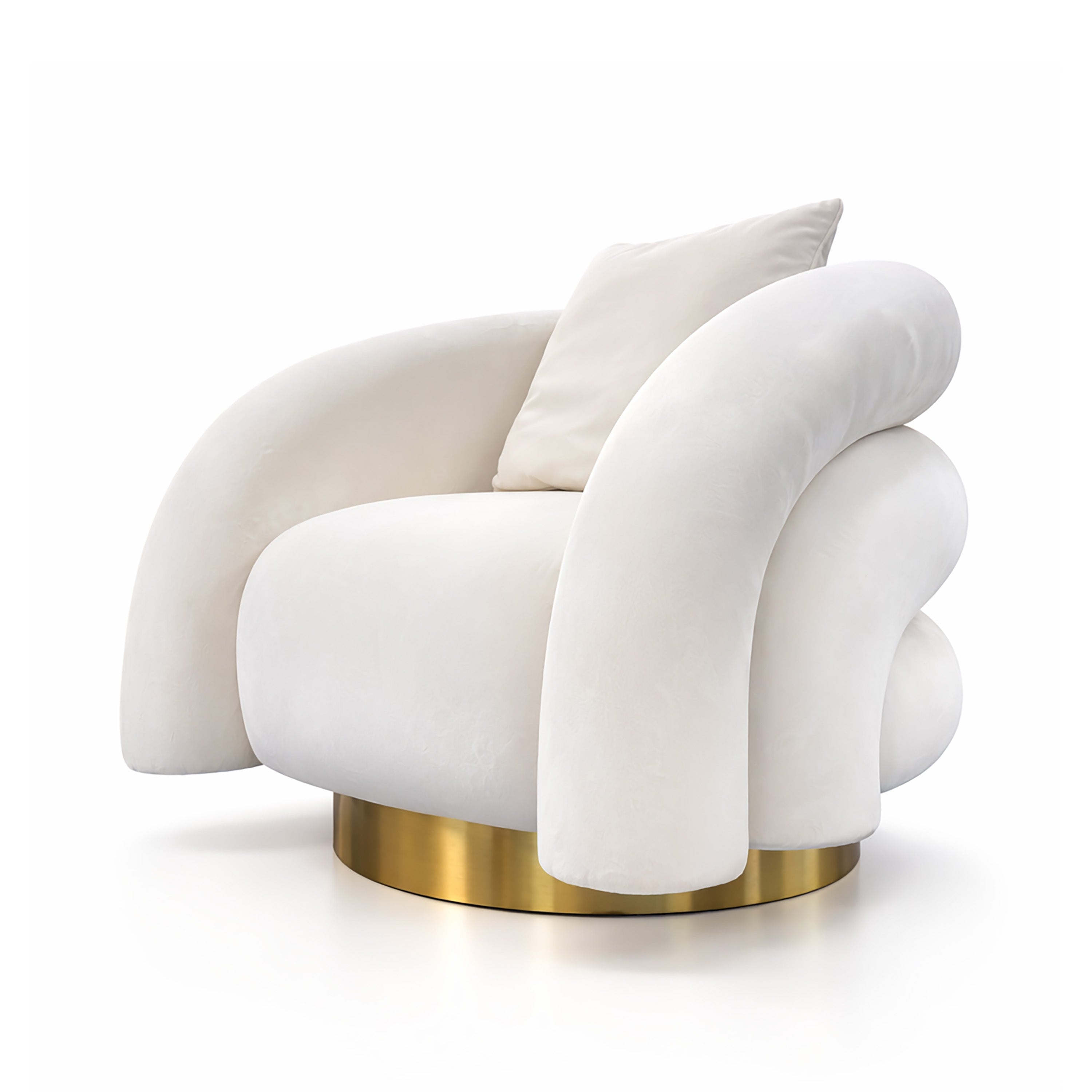 Barrel Chair, White Velvet Swivel With Gold Accent Base