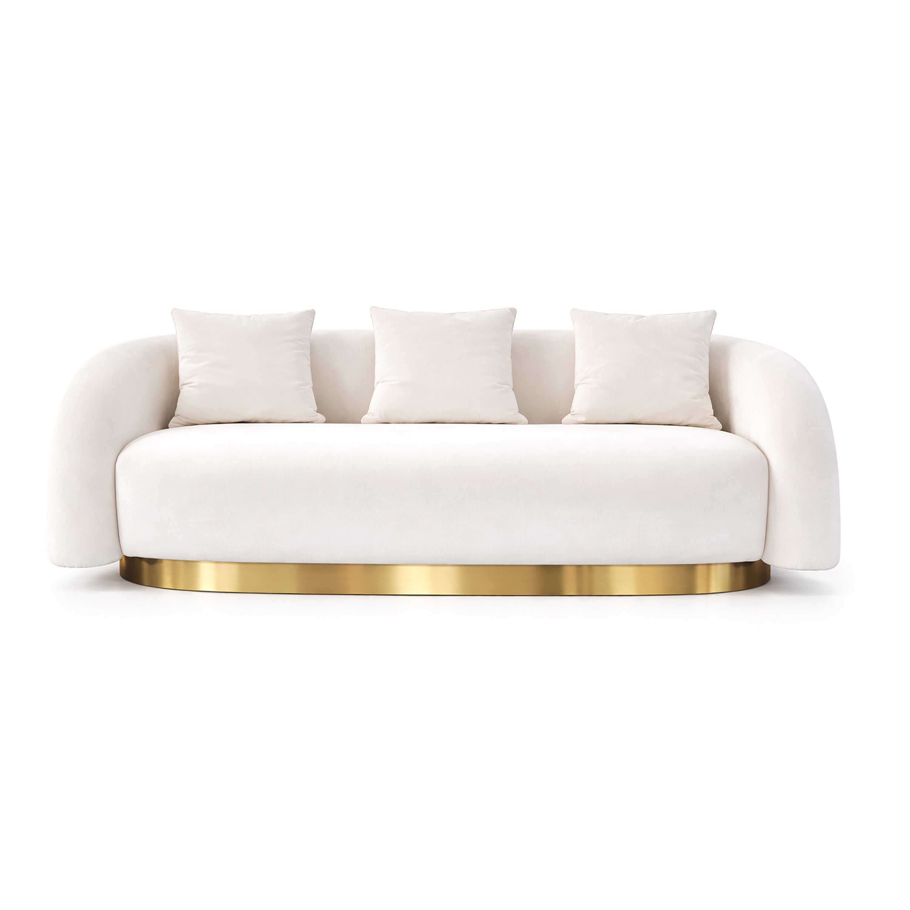 Barrel Sofa, White Velvet With Gold Accent Base
