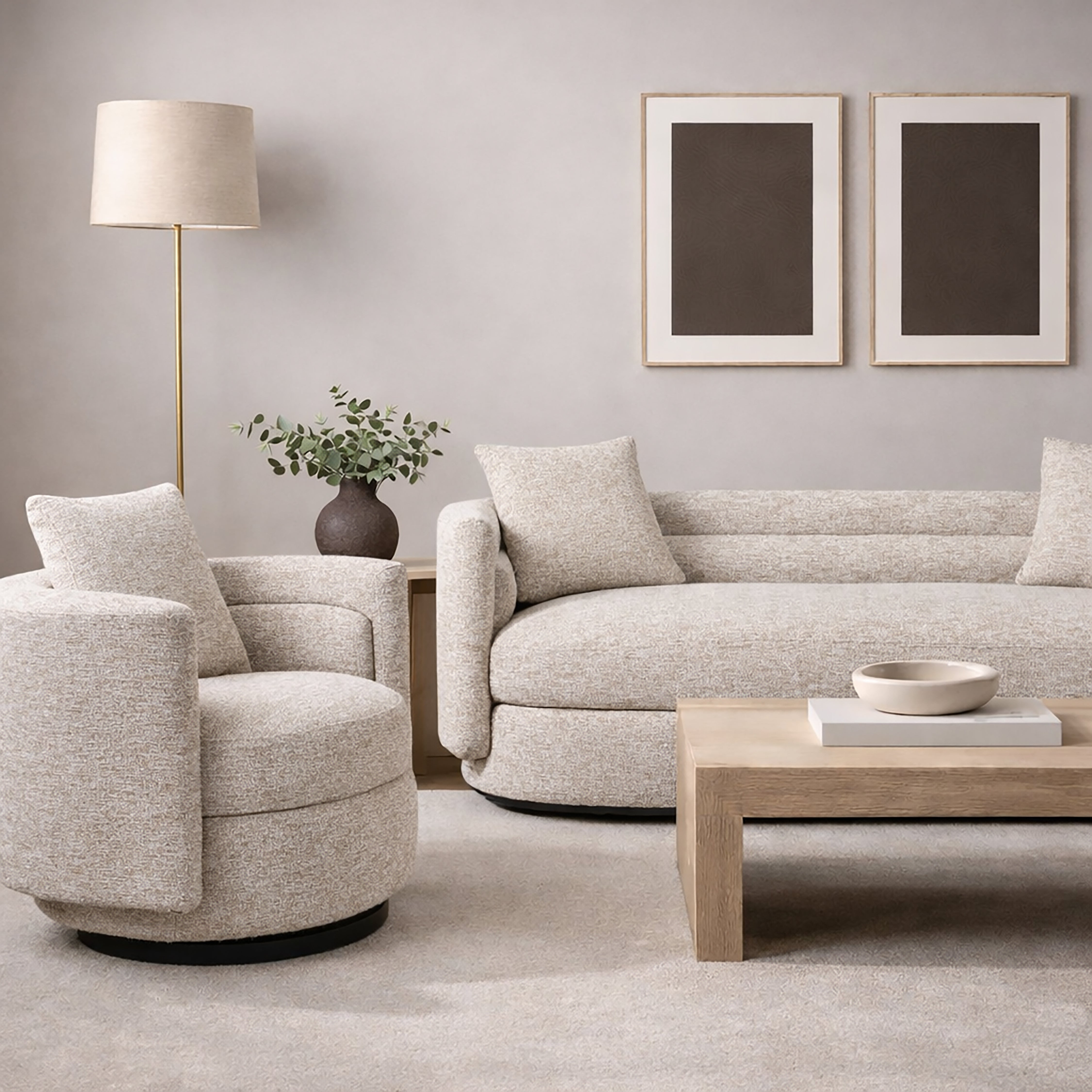 Xander Barrel Sofa, White Velvet