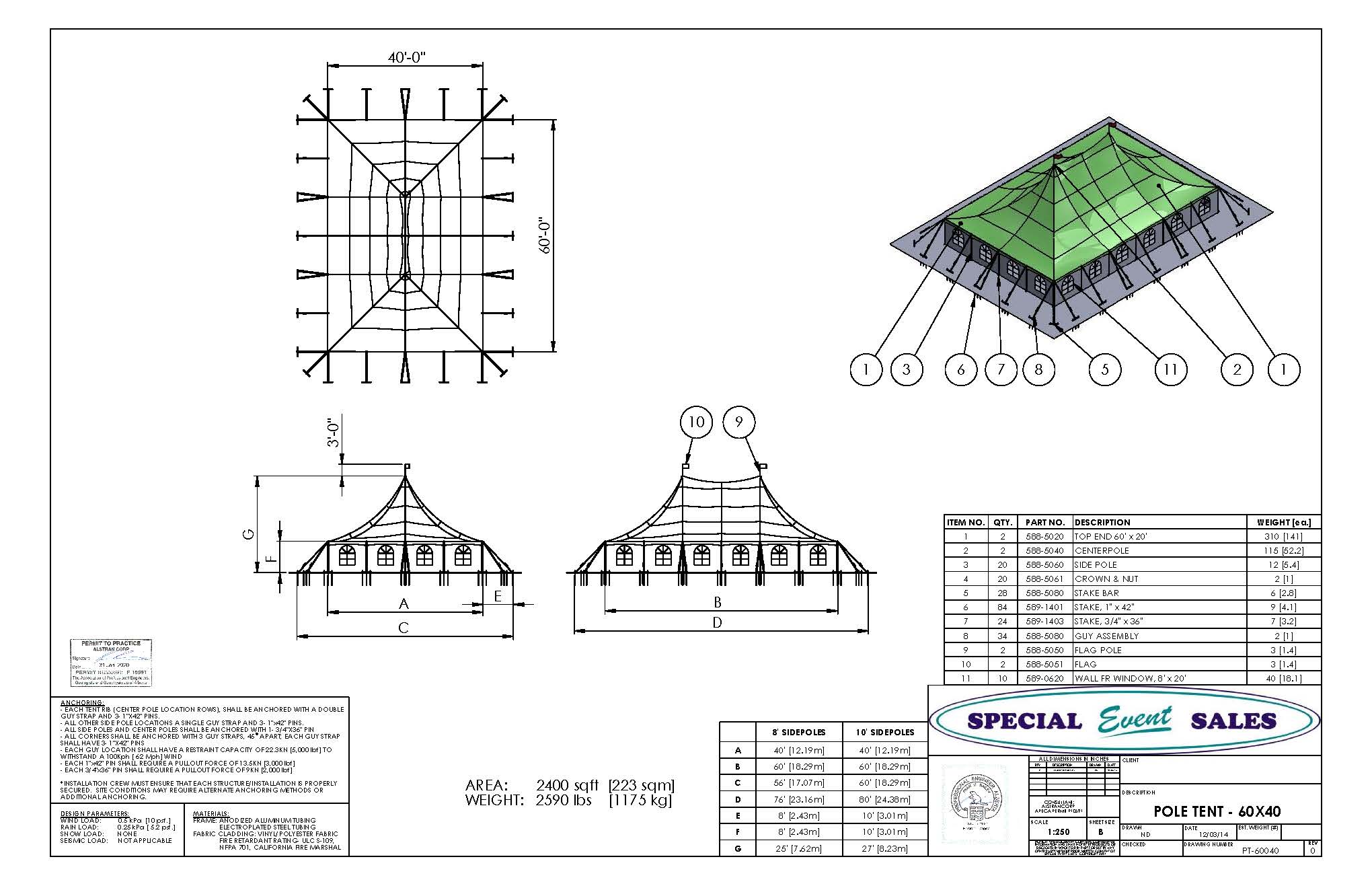 Pole Tent 60' x 40' White