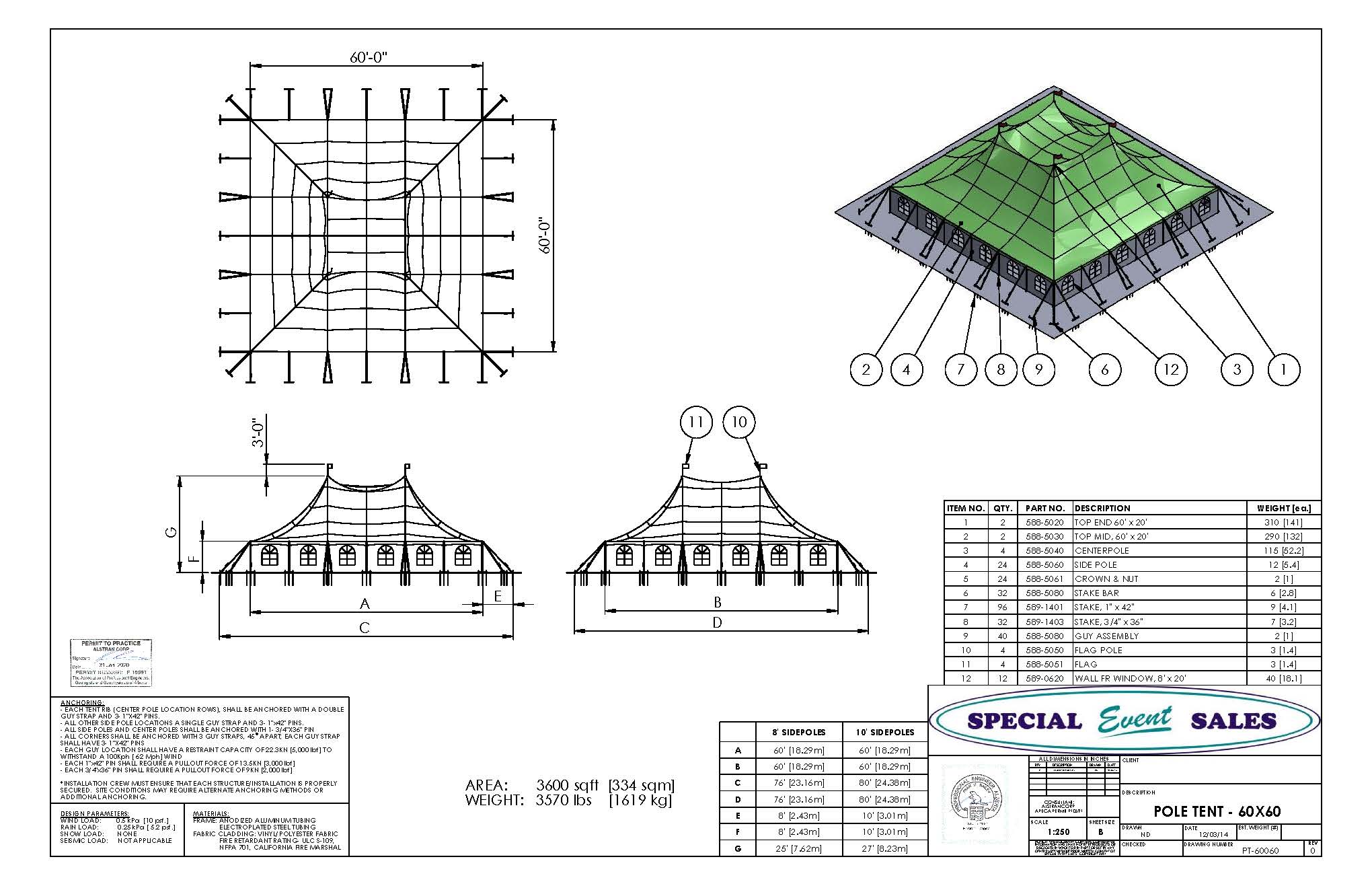 Pole Tent 60' x 60' White