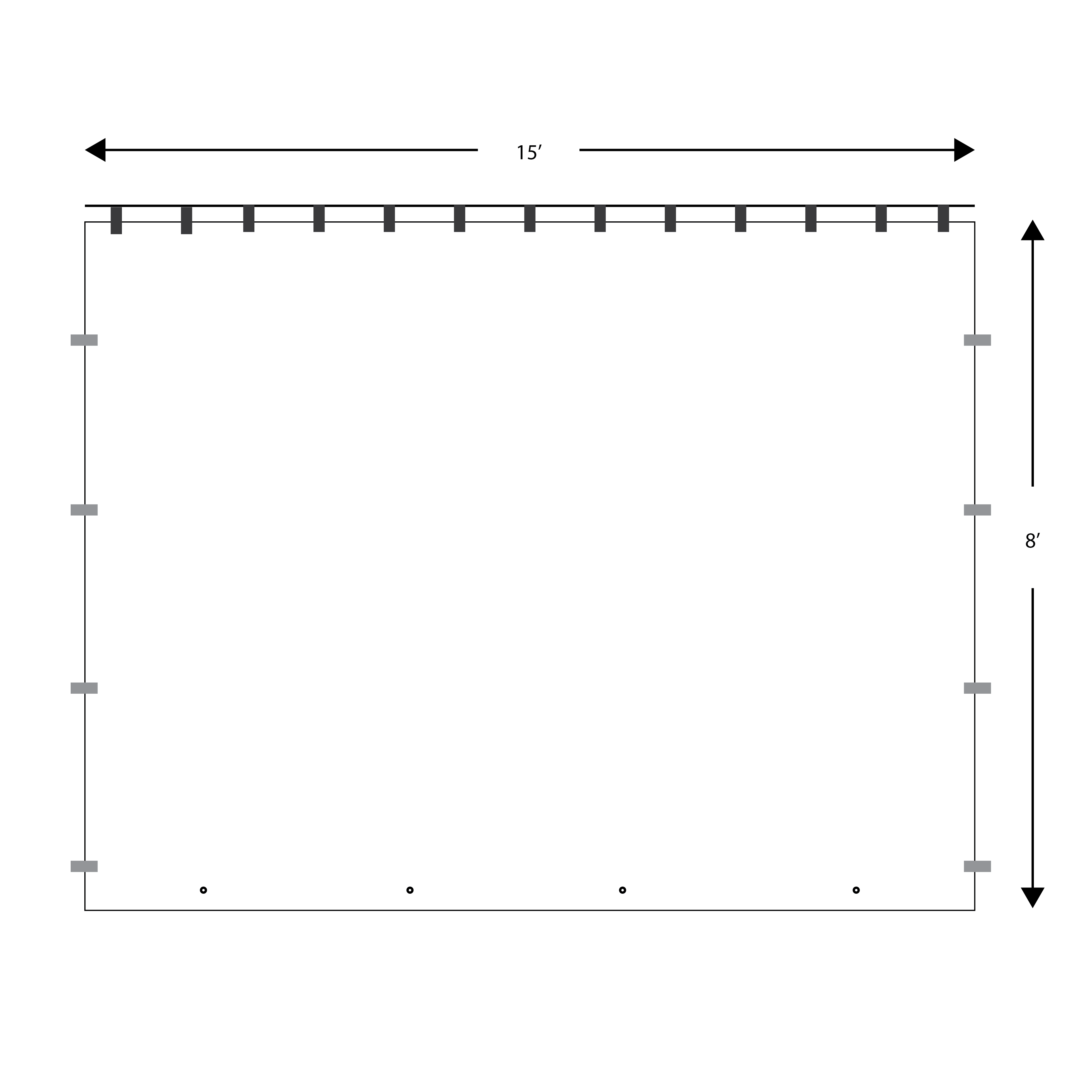 Measurement chart with dimensions labeled on a white background of an event tent wall accessory.