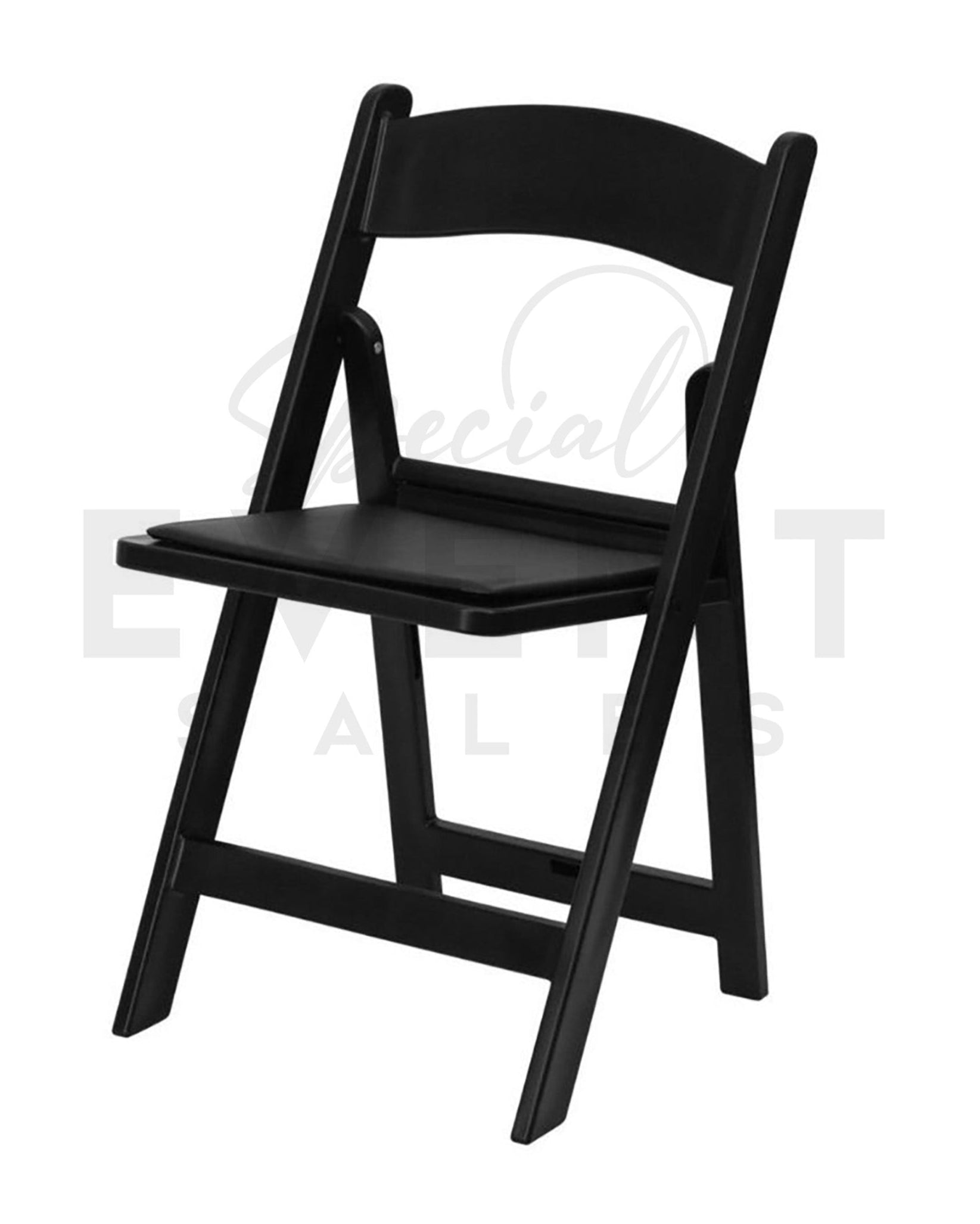 Black resin event folding chairs.
