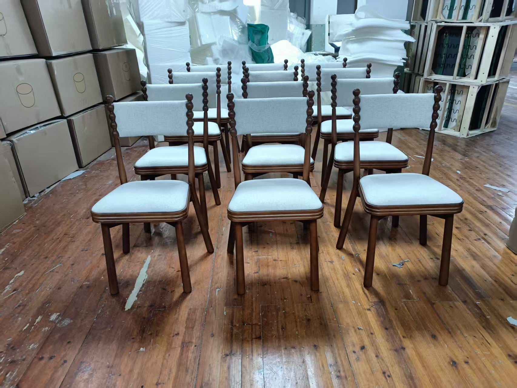 Bobbin Dining Chair With White Linen Seat