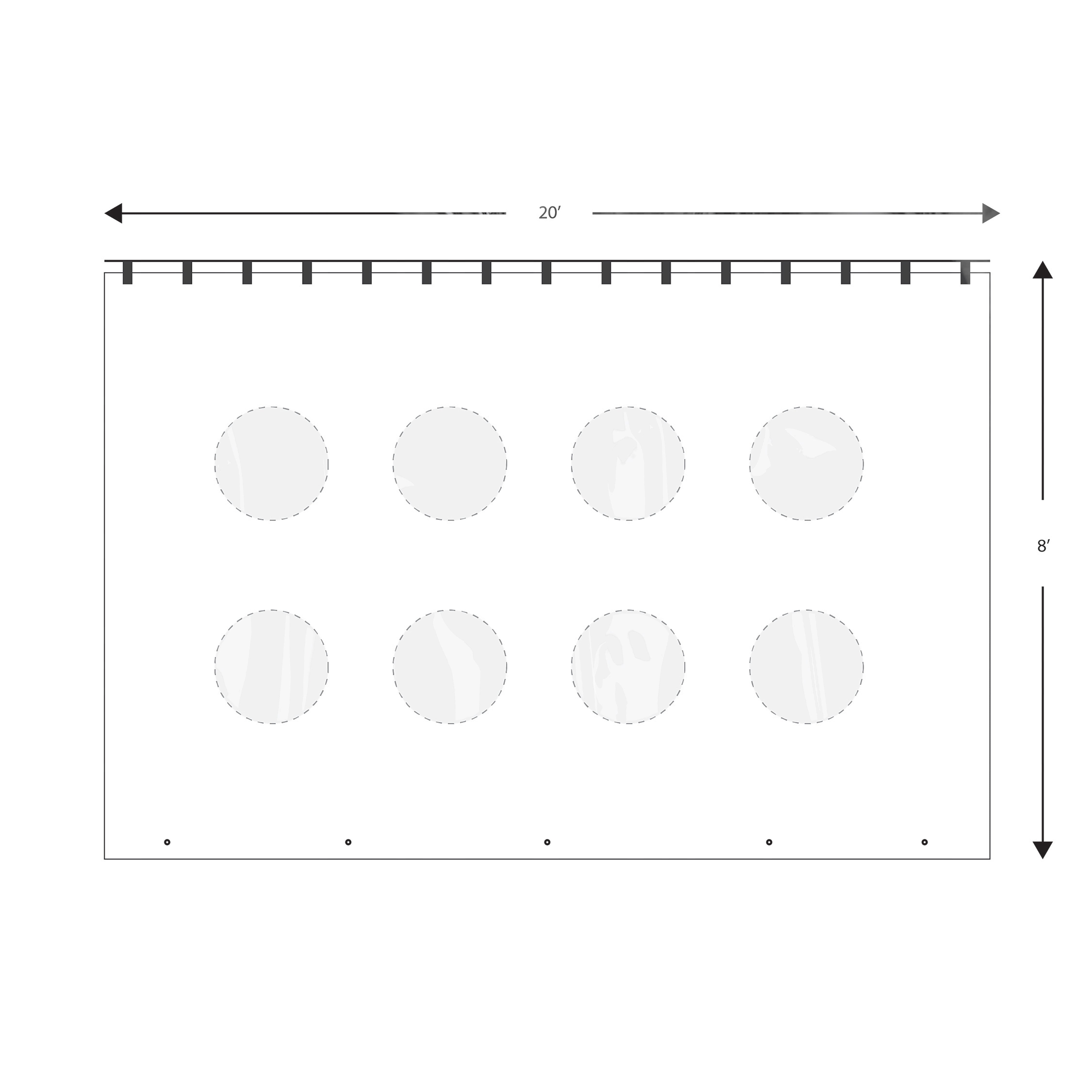 8' x 20' port hole rod-tensioned tent wall with circular windows, designed for professional event tents and rental setups