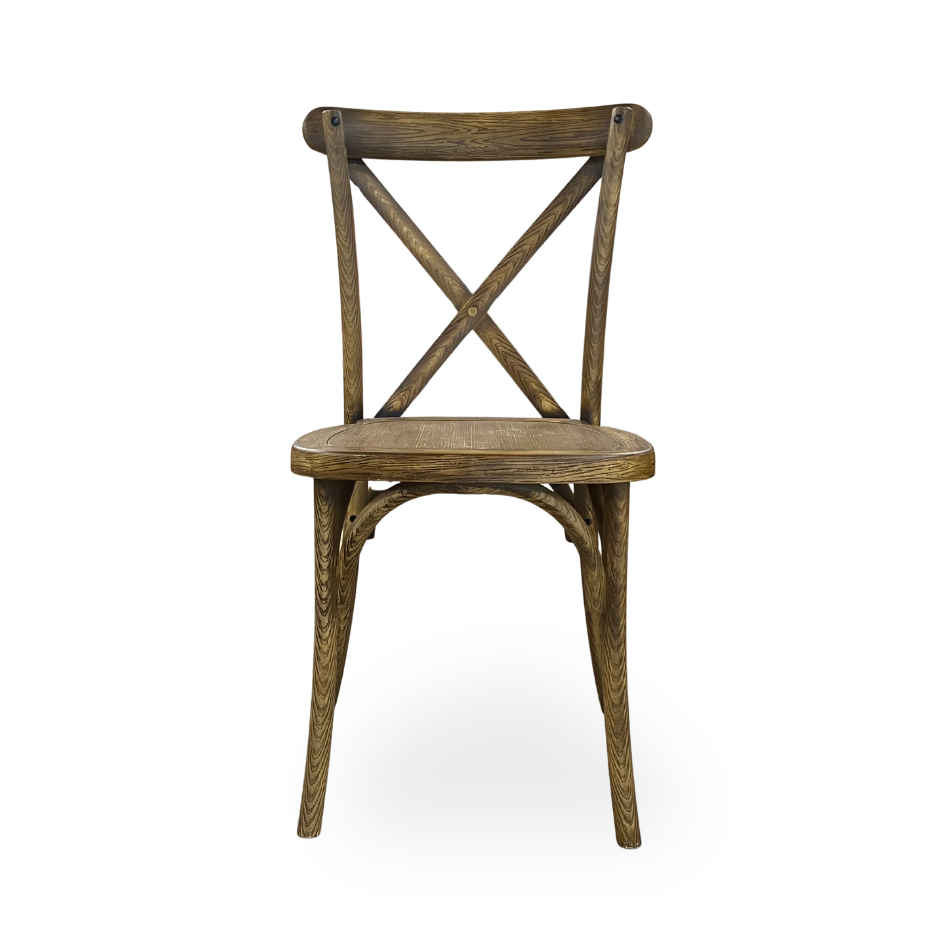 Crossback wooden event chair in an antique finish. 