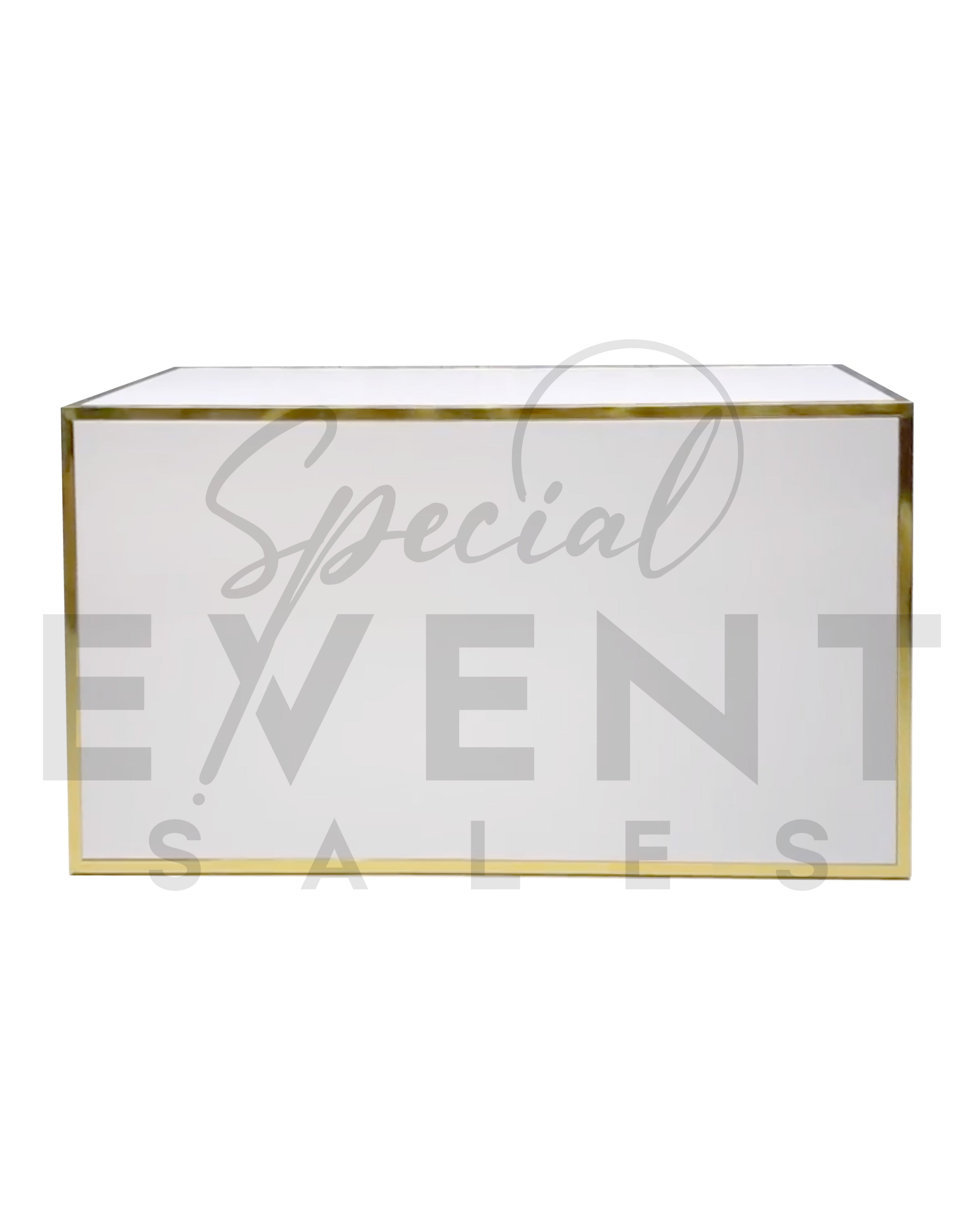 Portable white and gold bar for weddings and luxury events.