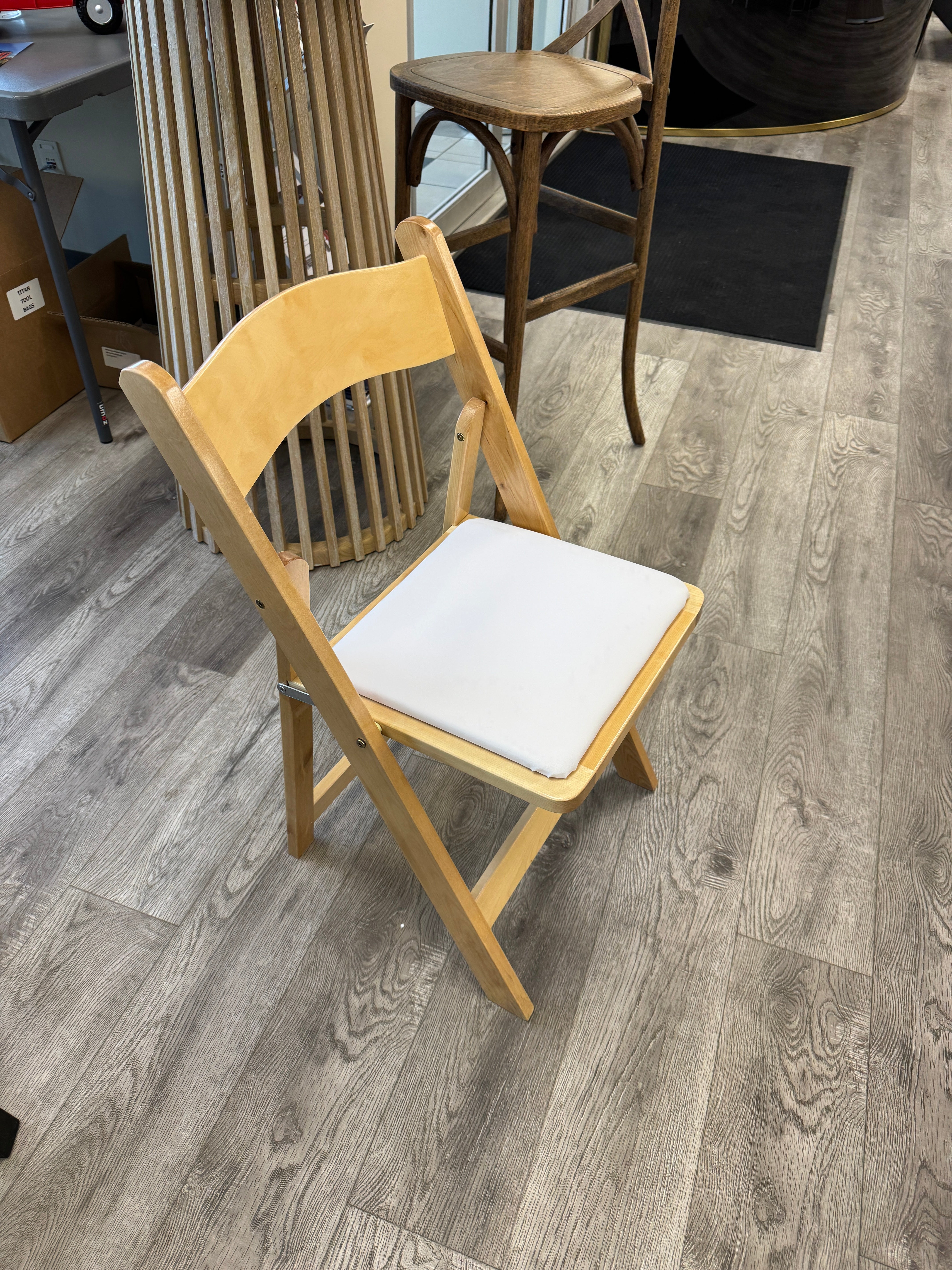 Chair, Natural Wood Folding c/w White Pad