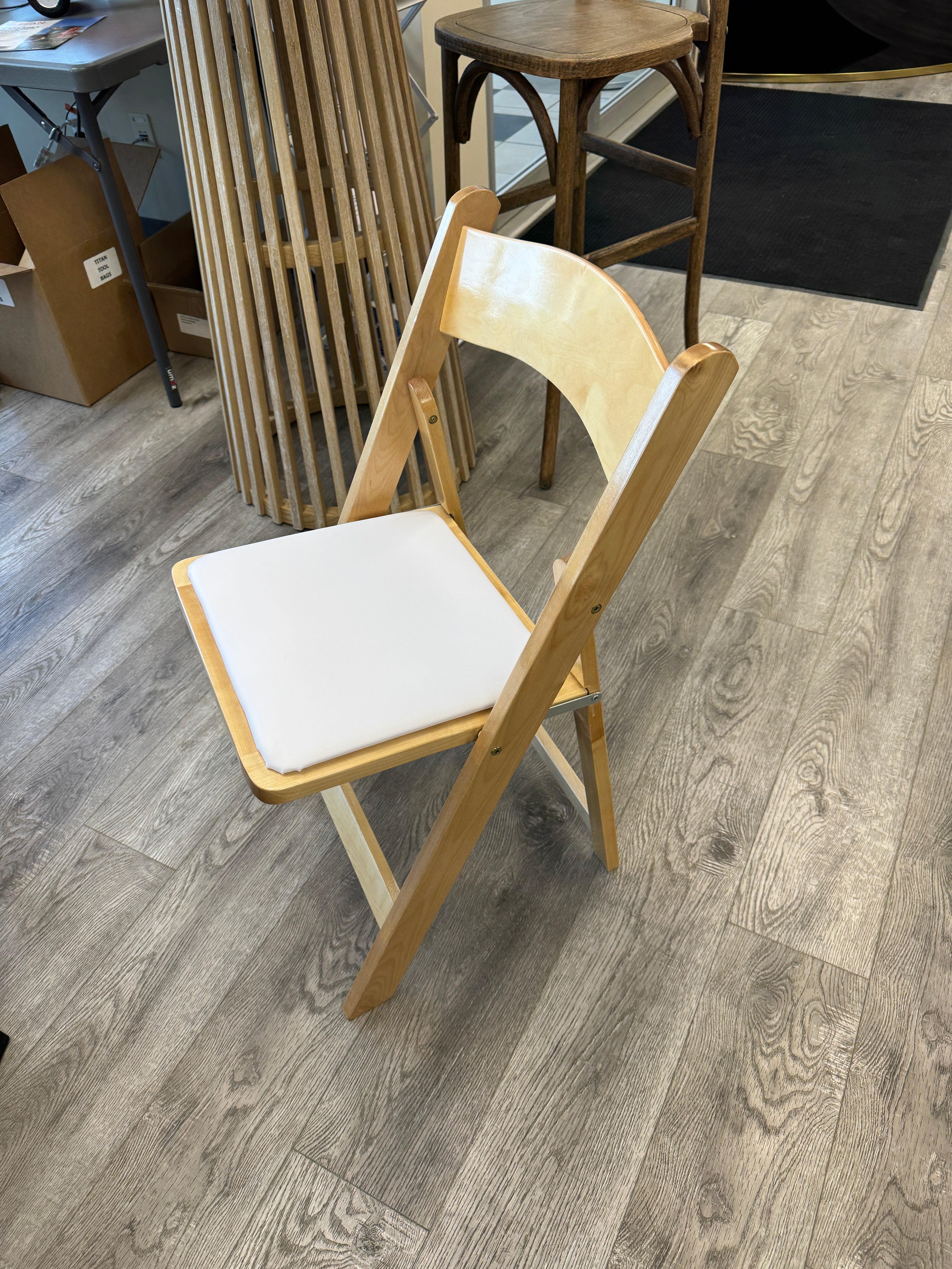 Chair, Natural Wood Folding c/w White Pad