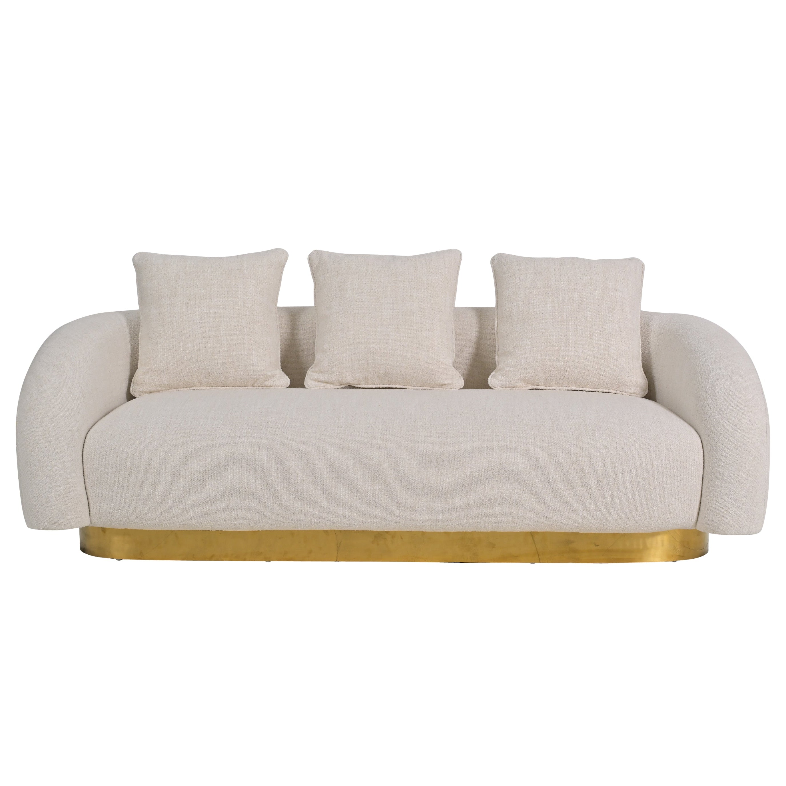 Barrel Sofa, White Velvet With Gold Accent Base