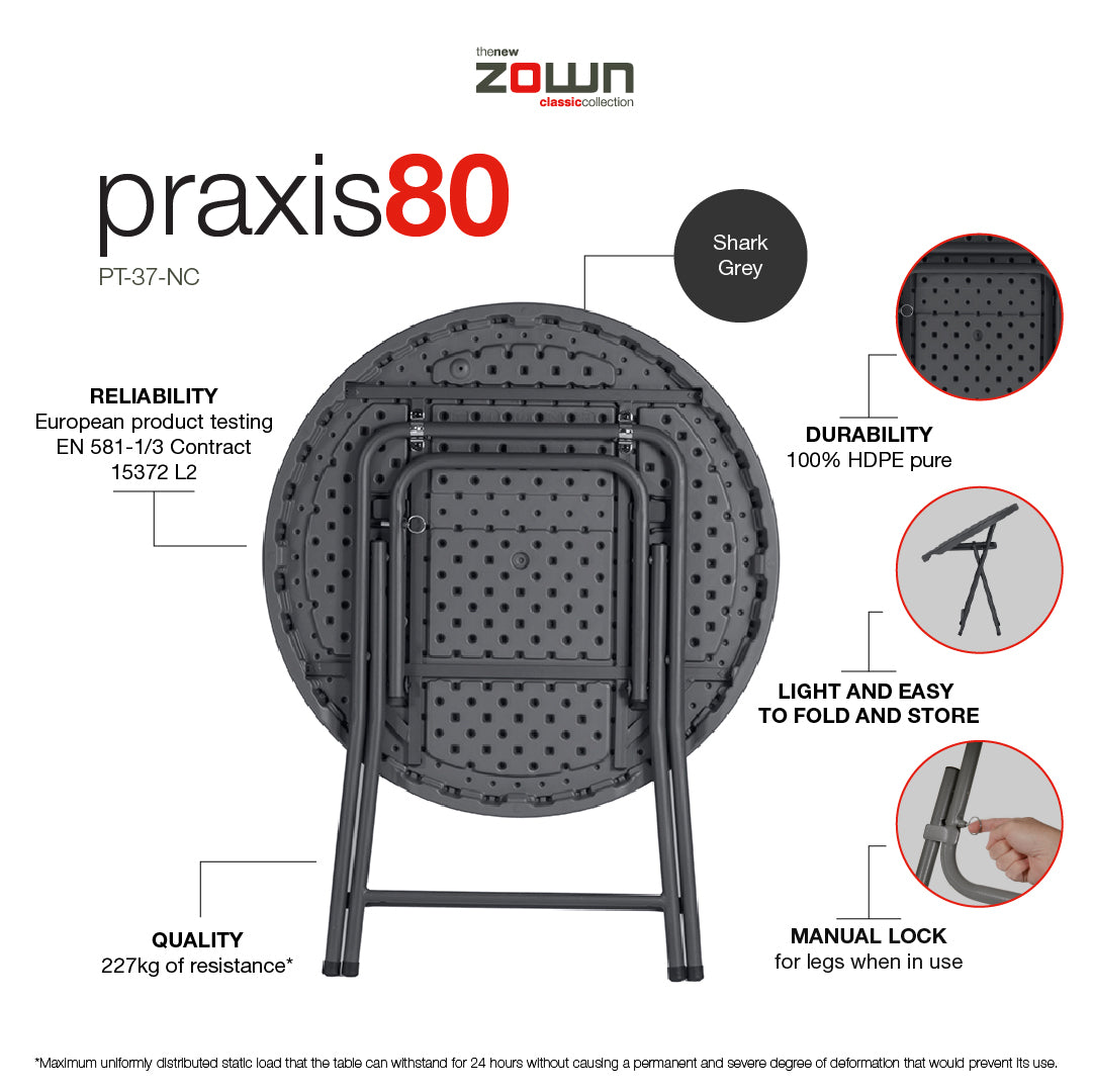 Zown Folding Table, Praxis80 (32"R x 29"H) New Classic