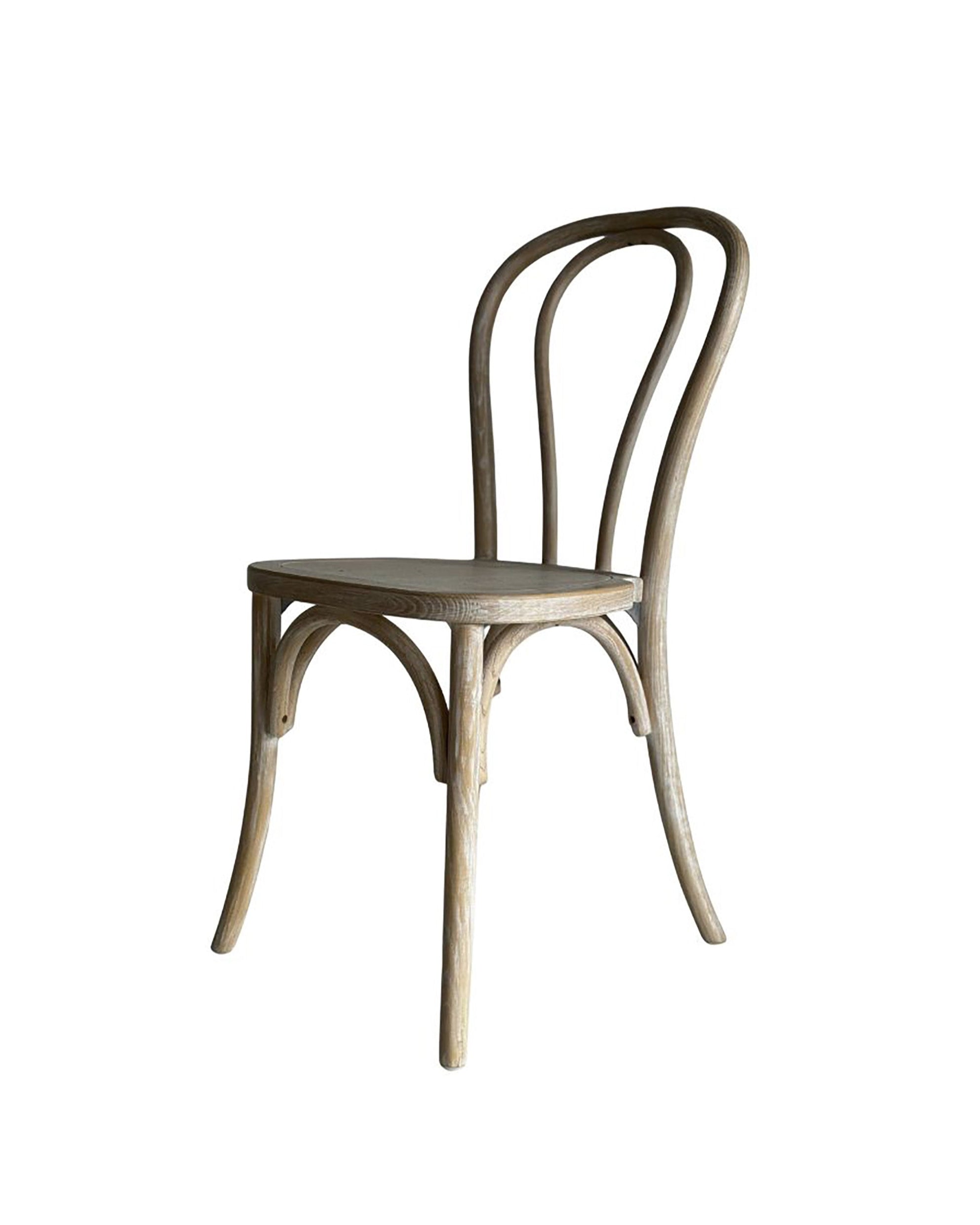 Event chair in a natural wood color. 