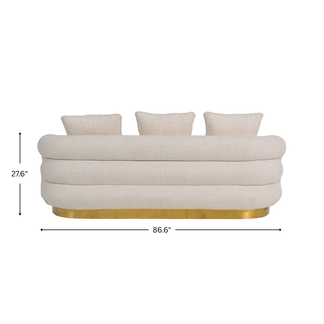 Barrel Sofa, White Velvet With Gold Accent Base