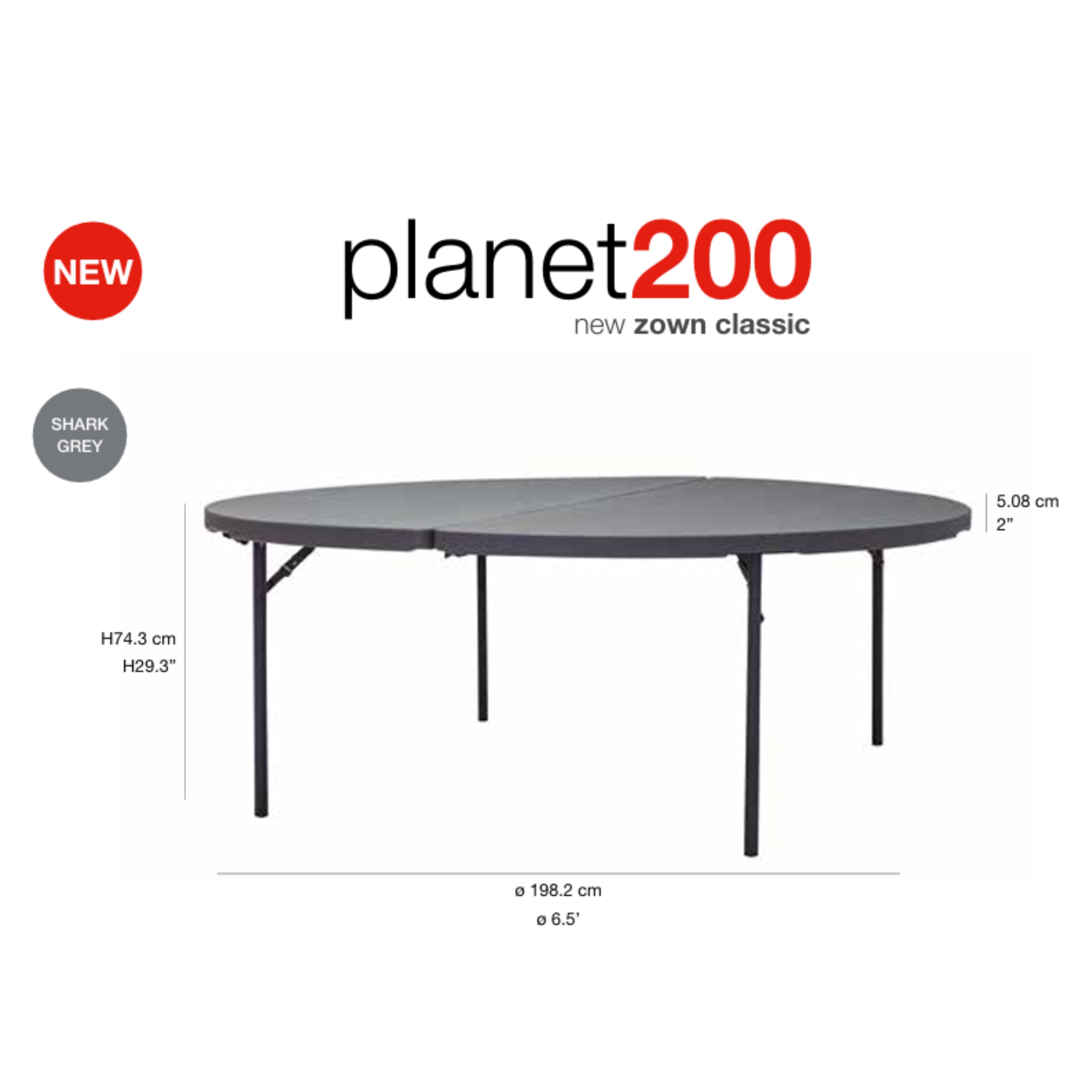 Zown Folding Table, Planet200 (78" Round) New Classic