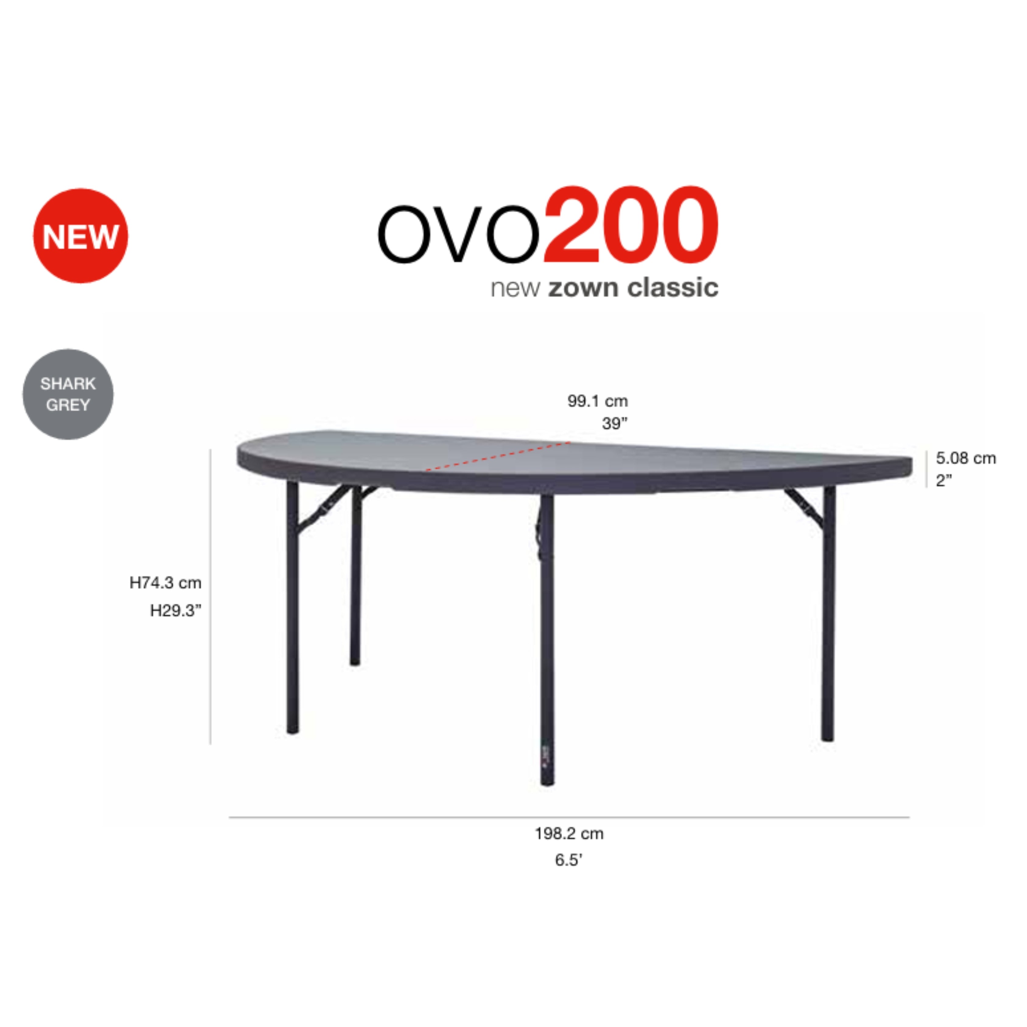Zown Folding Table, Ovo200 (78" Half Round) NC