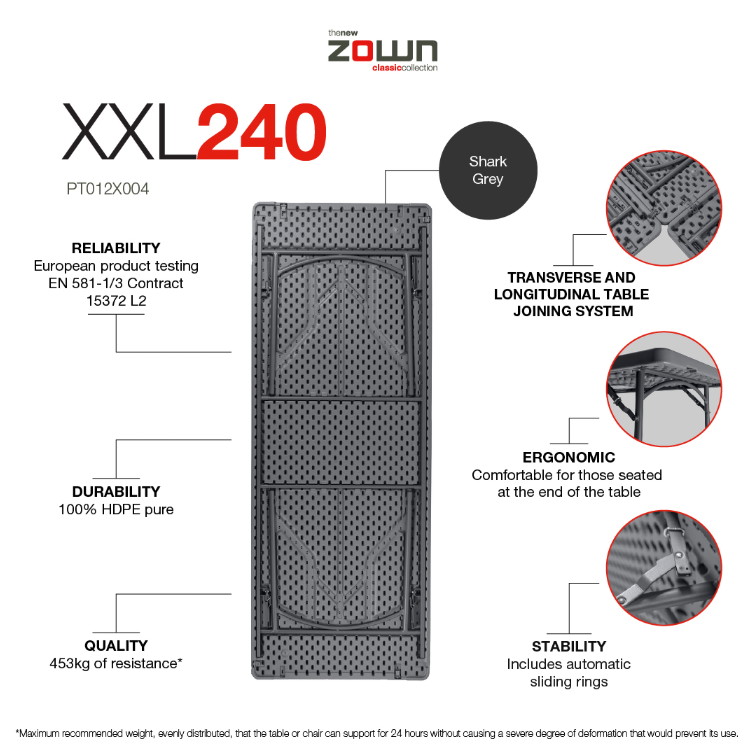 Zown Folding Table, XXL240 (36" x 96") New Classic