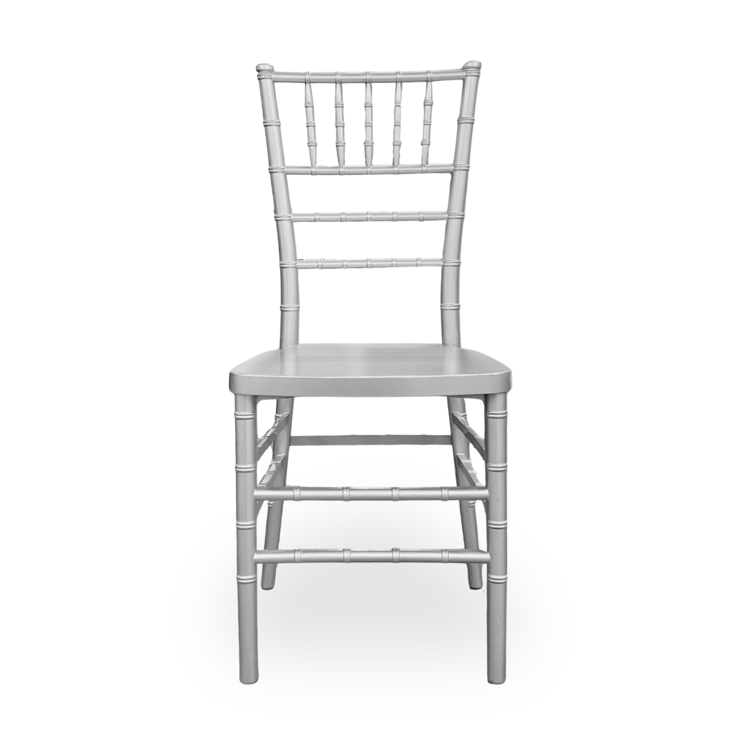 Chiavari event chair wholesale in silver resin. 