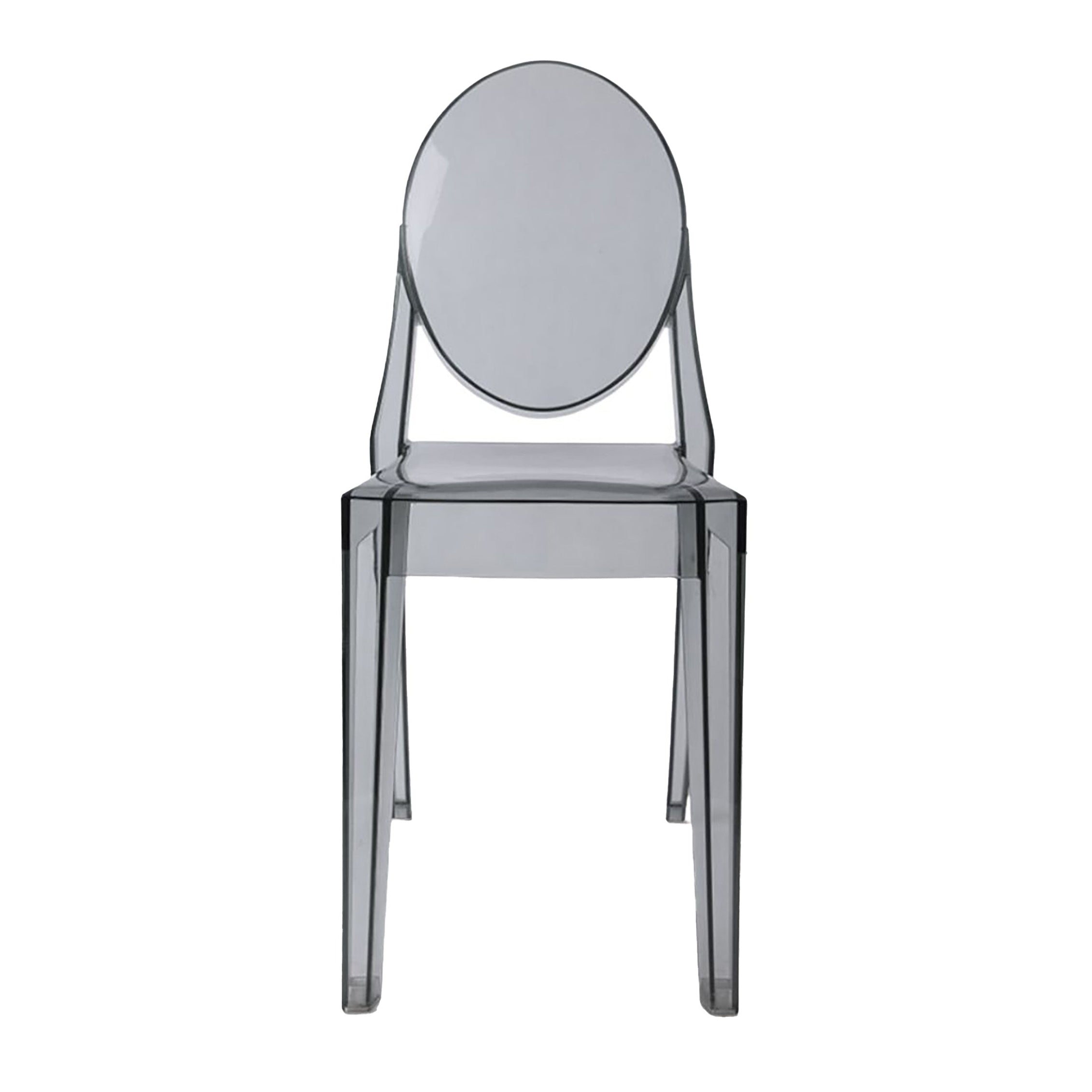 Grey smoked transparent resin Ghost event chair. No arms