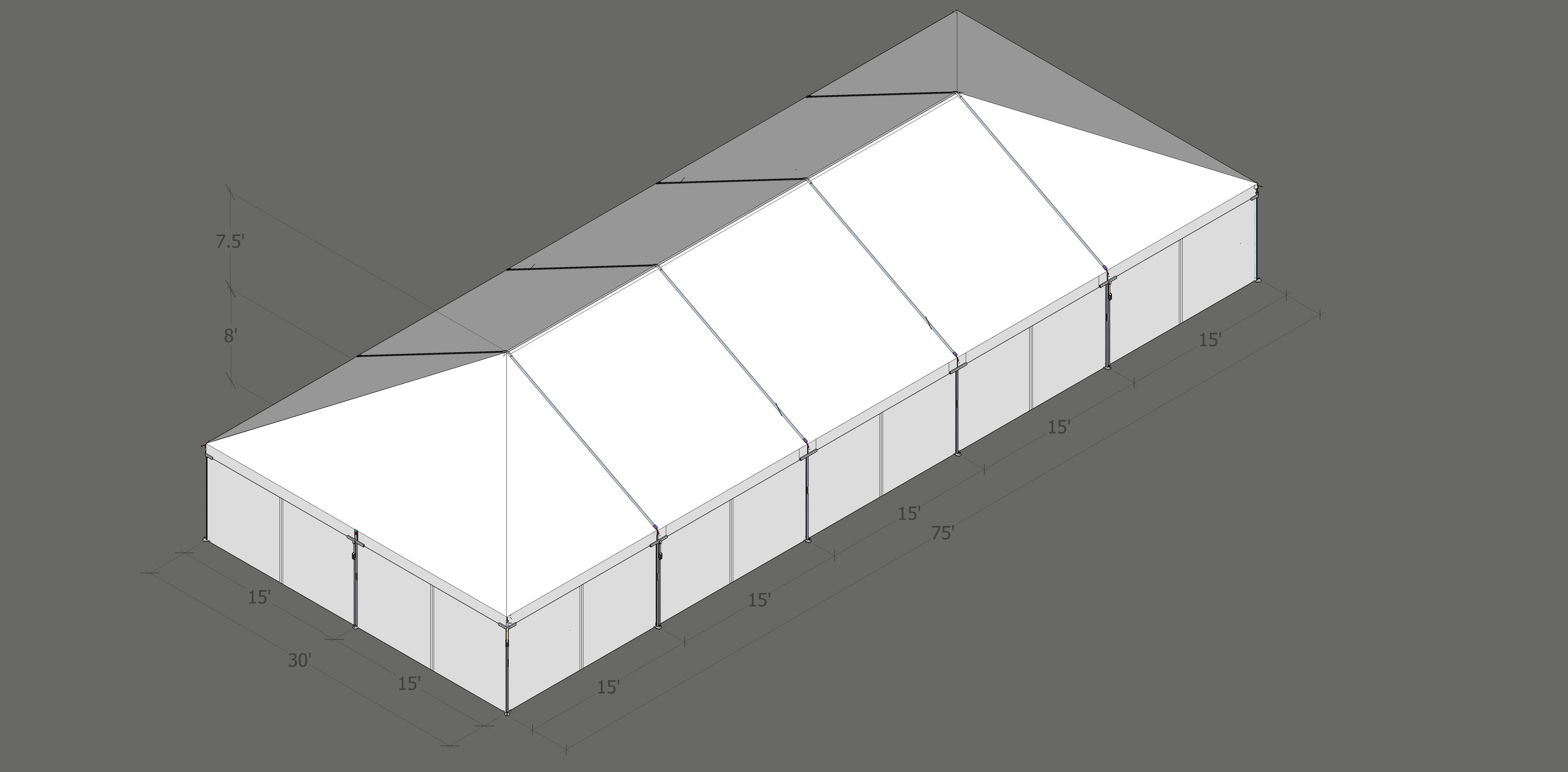Turbotrack Tent, 30' x 75' Plain Walls