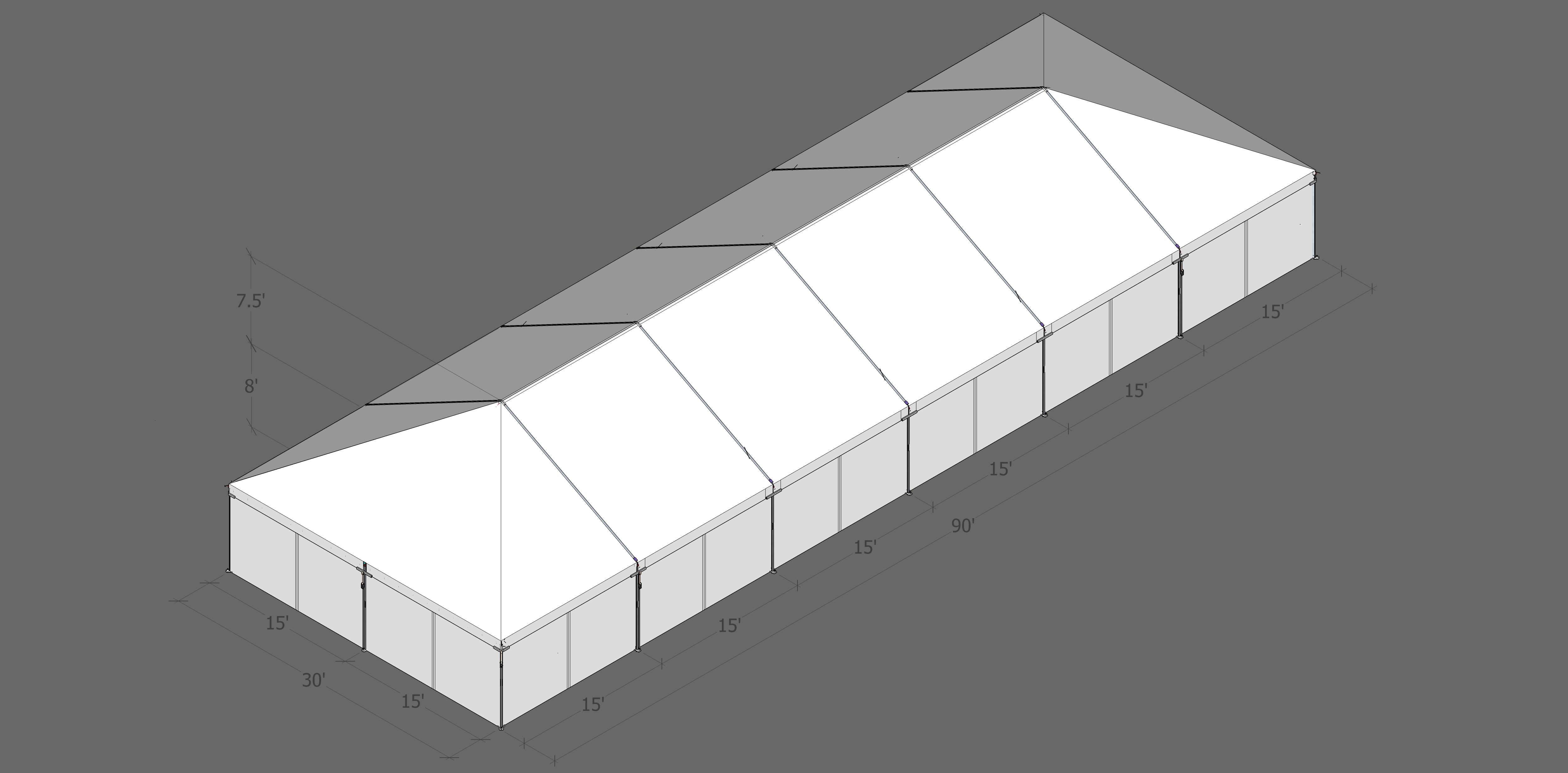 Turbotrack Tent, 30' x 90' Plain Walls