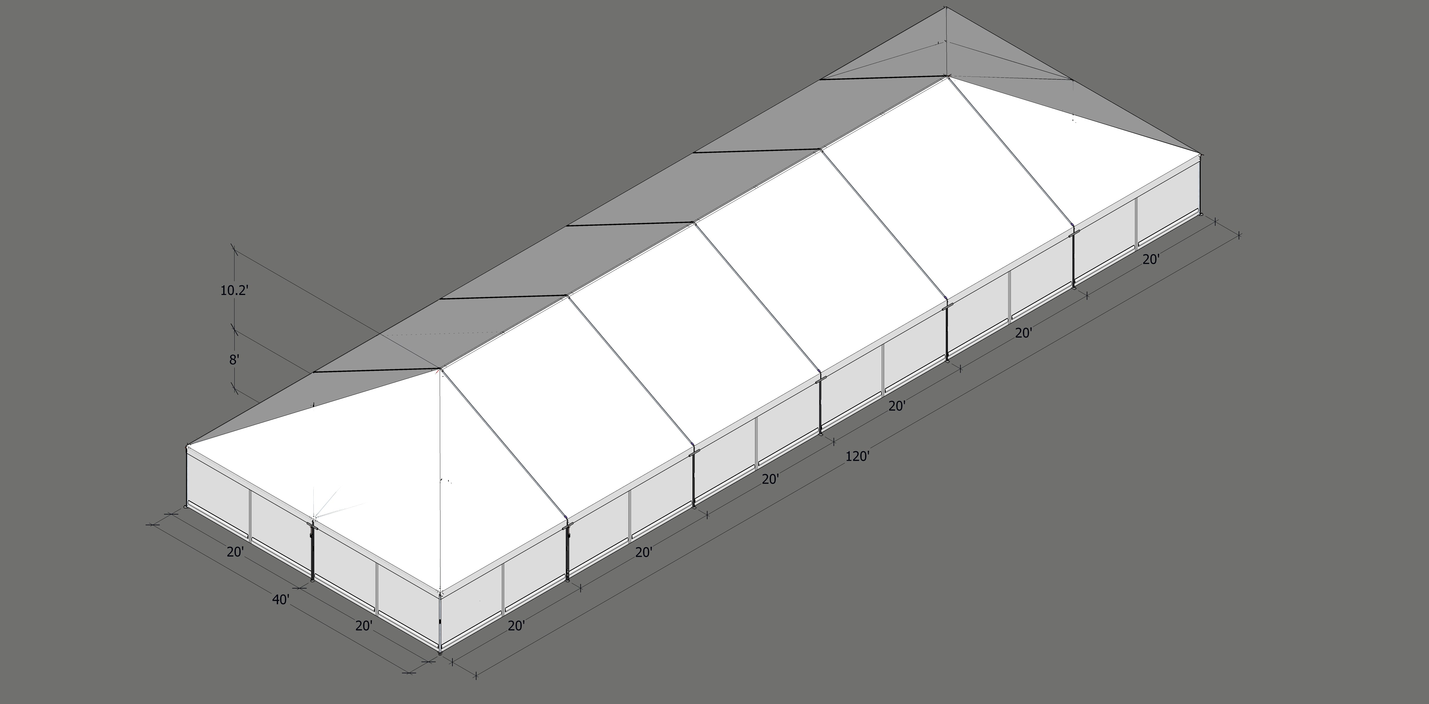 Turbotrack Tent, 40' x 120' Plain Walls