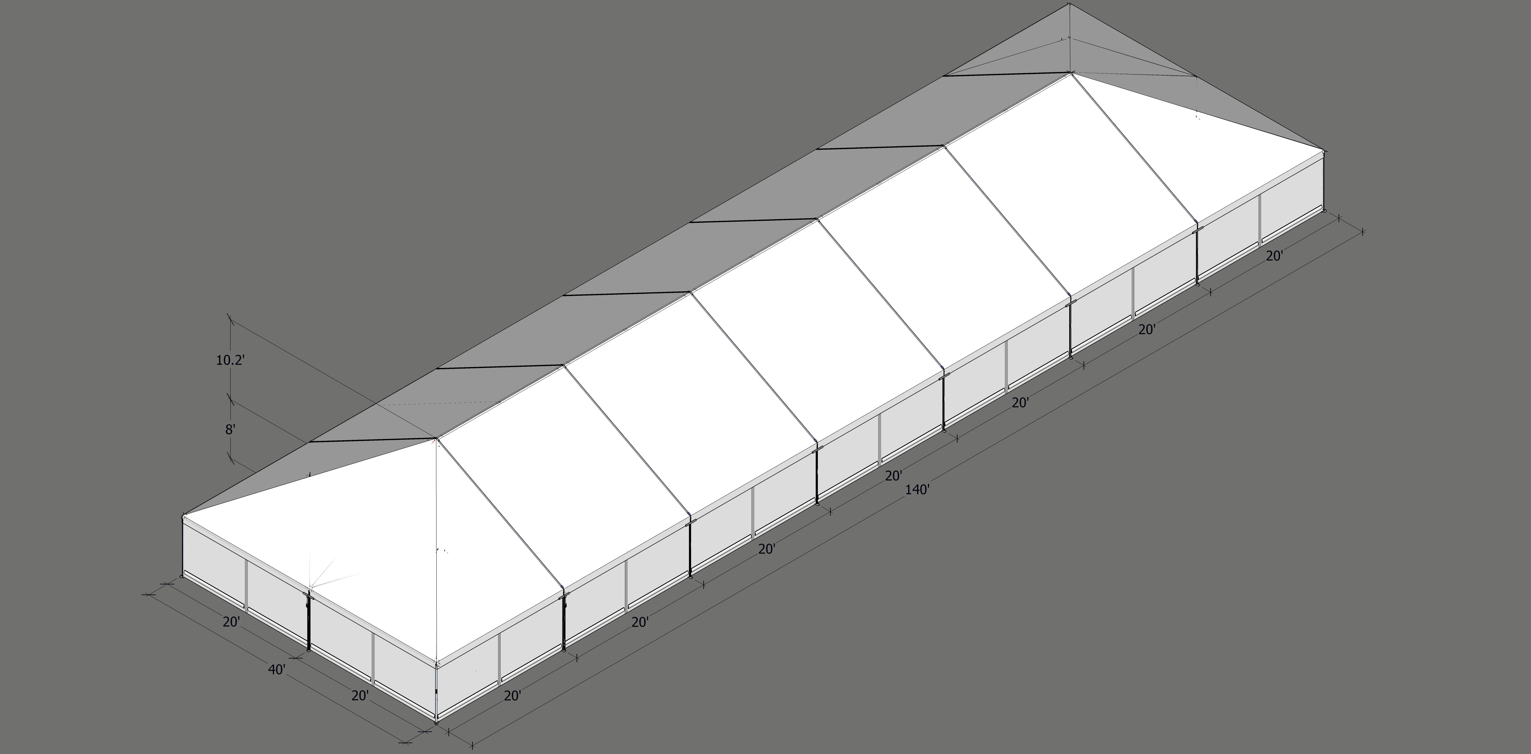 Turbotrack Tent, 40' x 140' Plain Walls