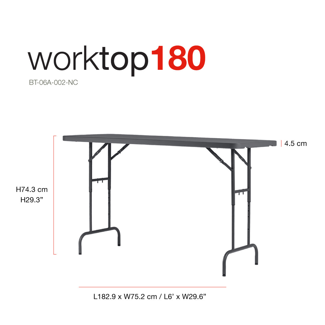 Zown Folding Table, Worktop 180 (30" x 72" Adjustable Height) New Classic