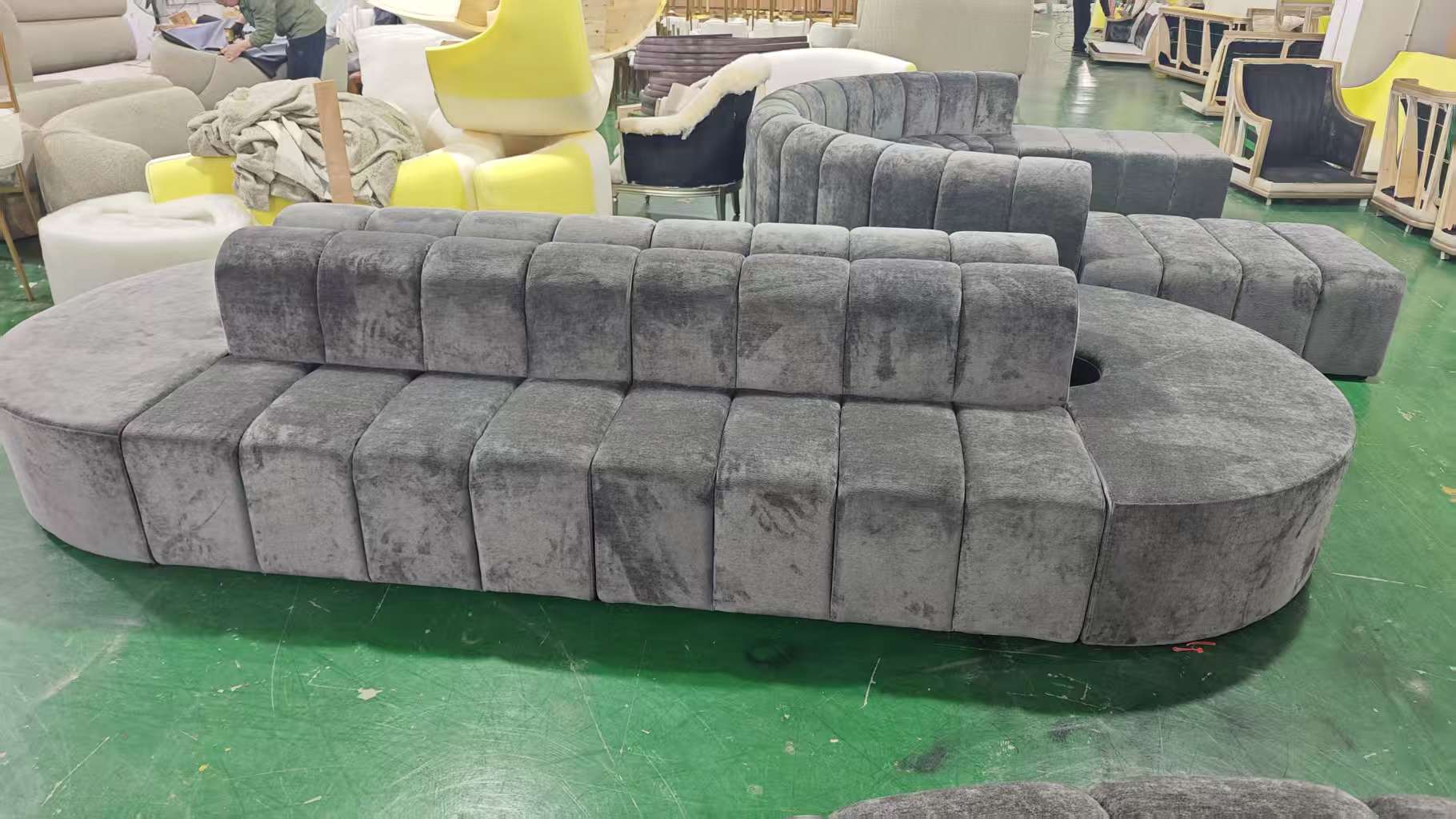 Zetel Rectangle Sofa Grey Velvet