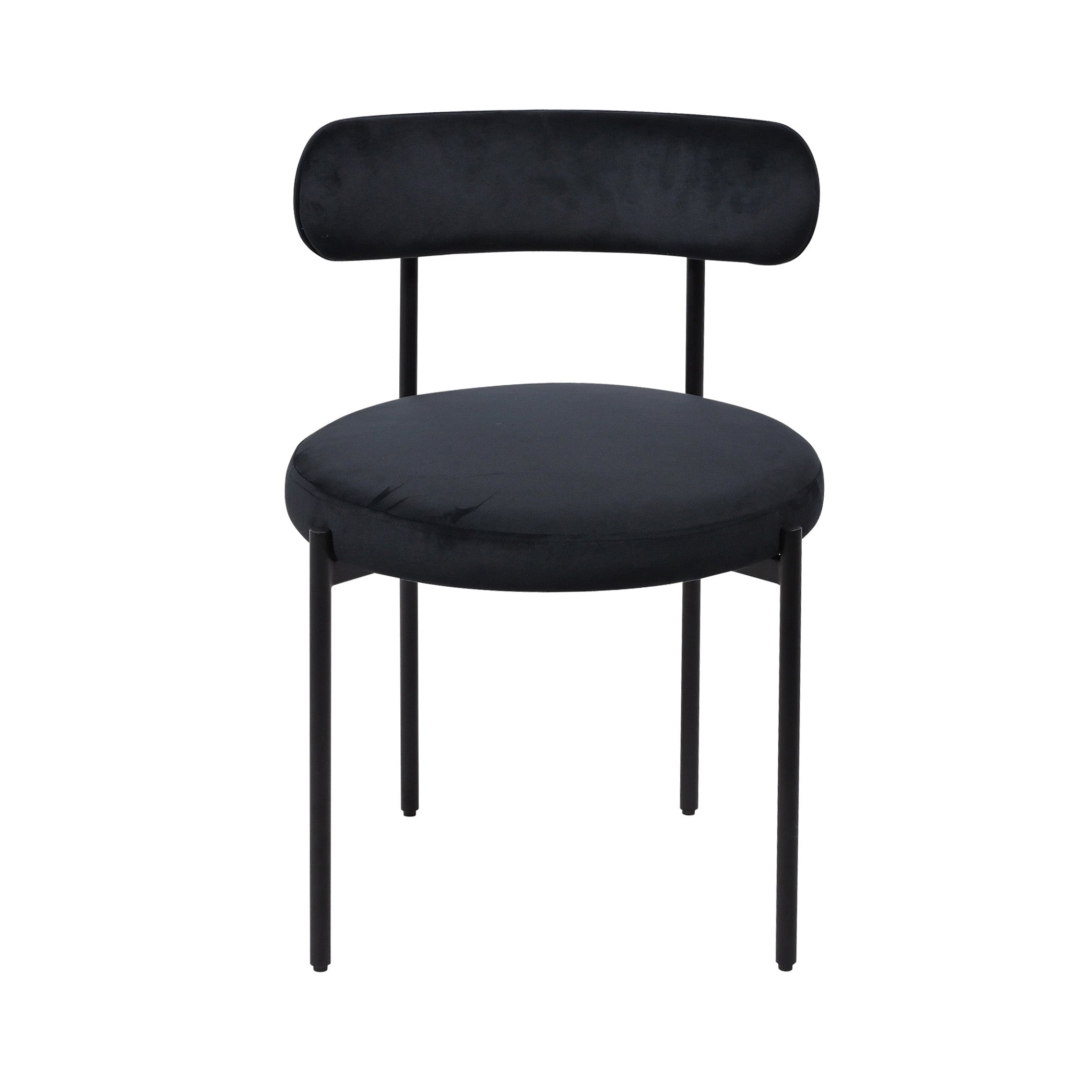 Black velvet chair with cushioned seat and backrest on a white background