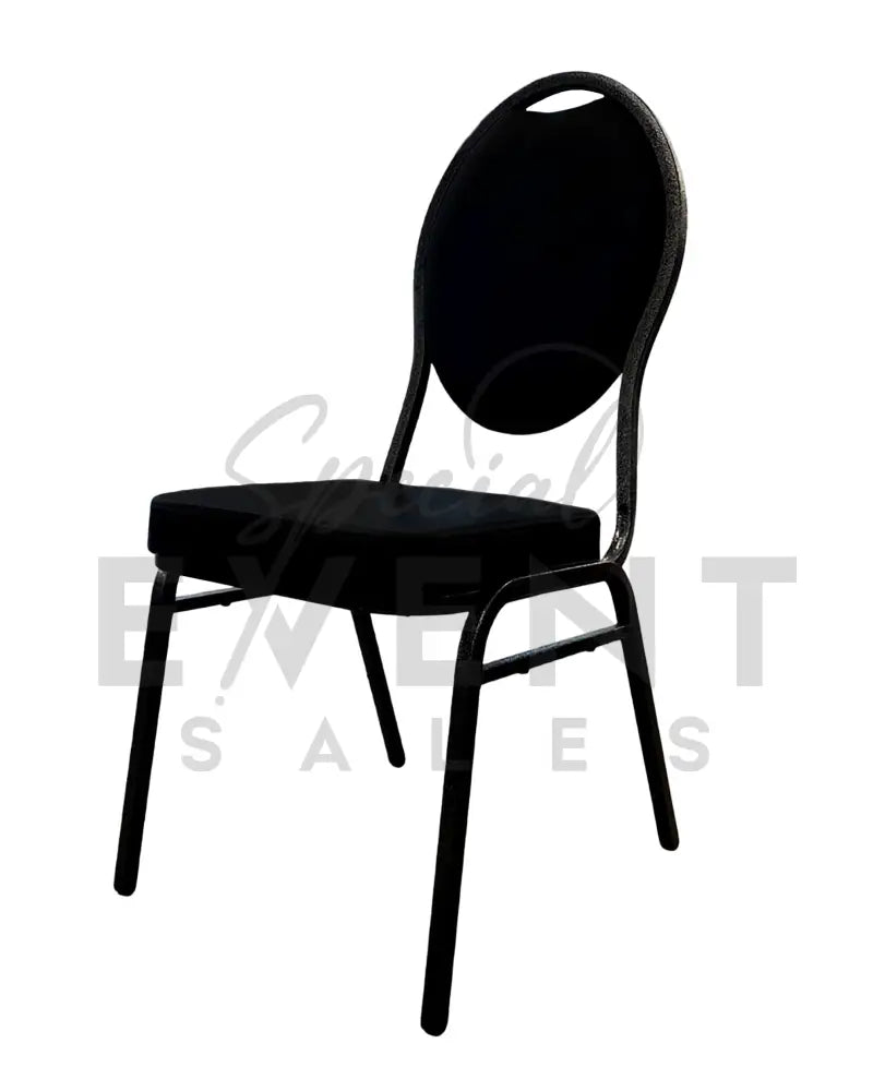 Black banquet event chair with black vinyl seating