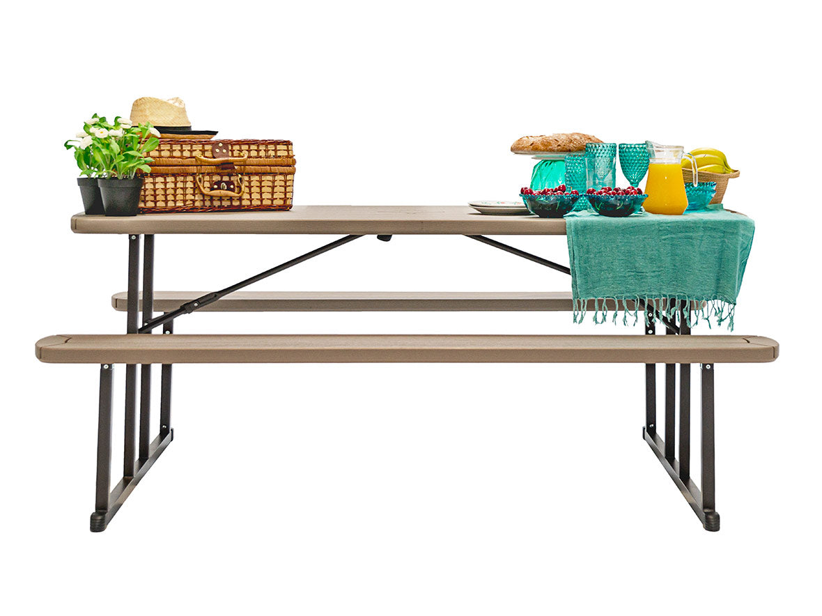 Table, DakotaPicnicSet 72" Folding Brown Woodgrain